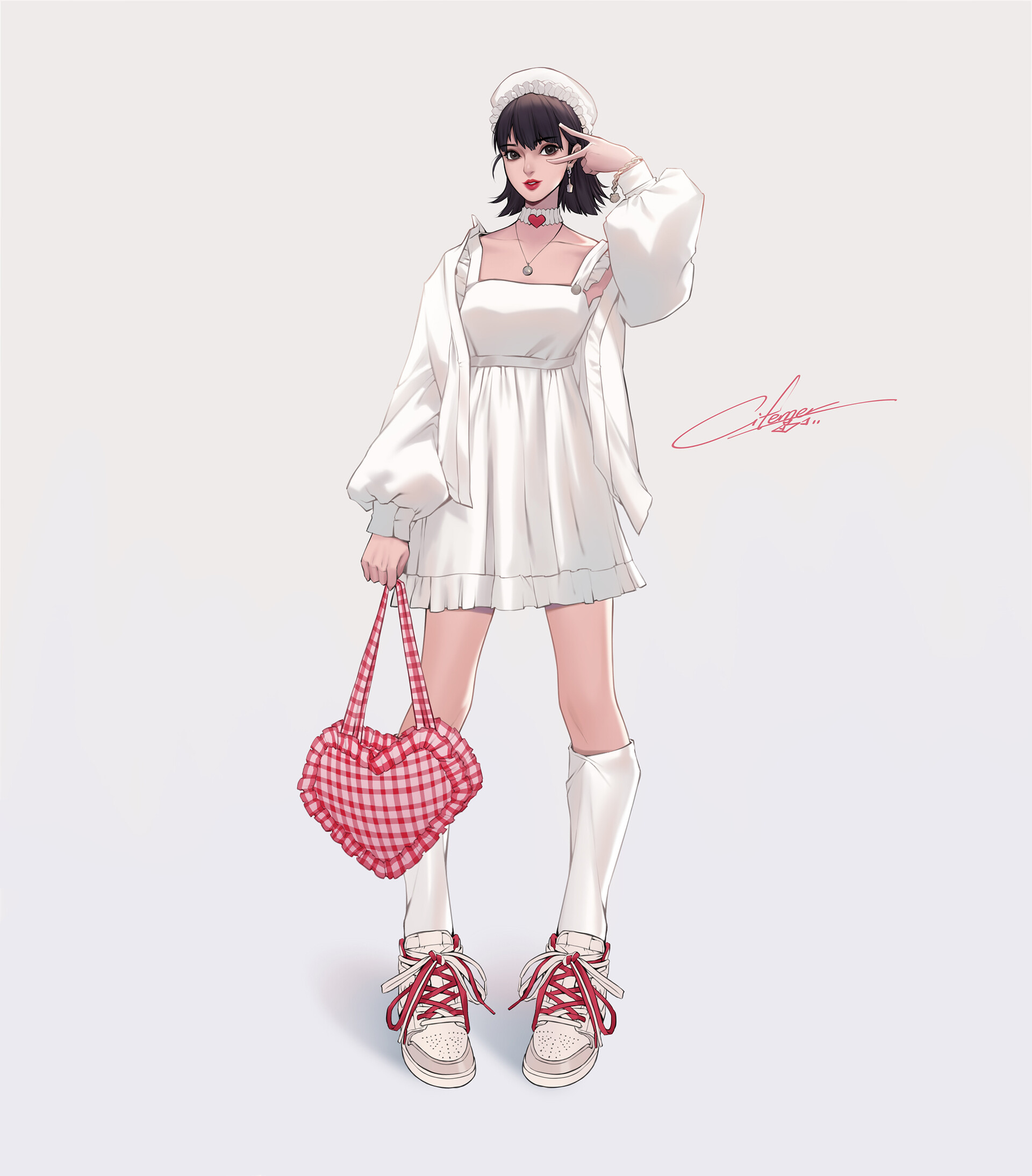 Anime Anime Girls Citemer Liu White Background Simple Background Standing Brunette Dress White Dress 1920x2186