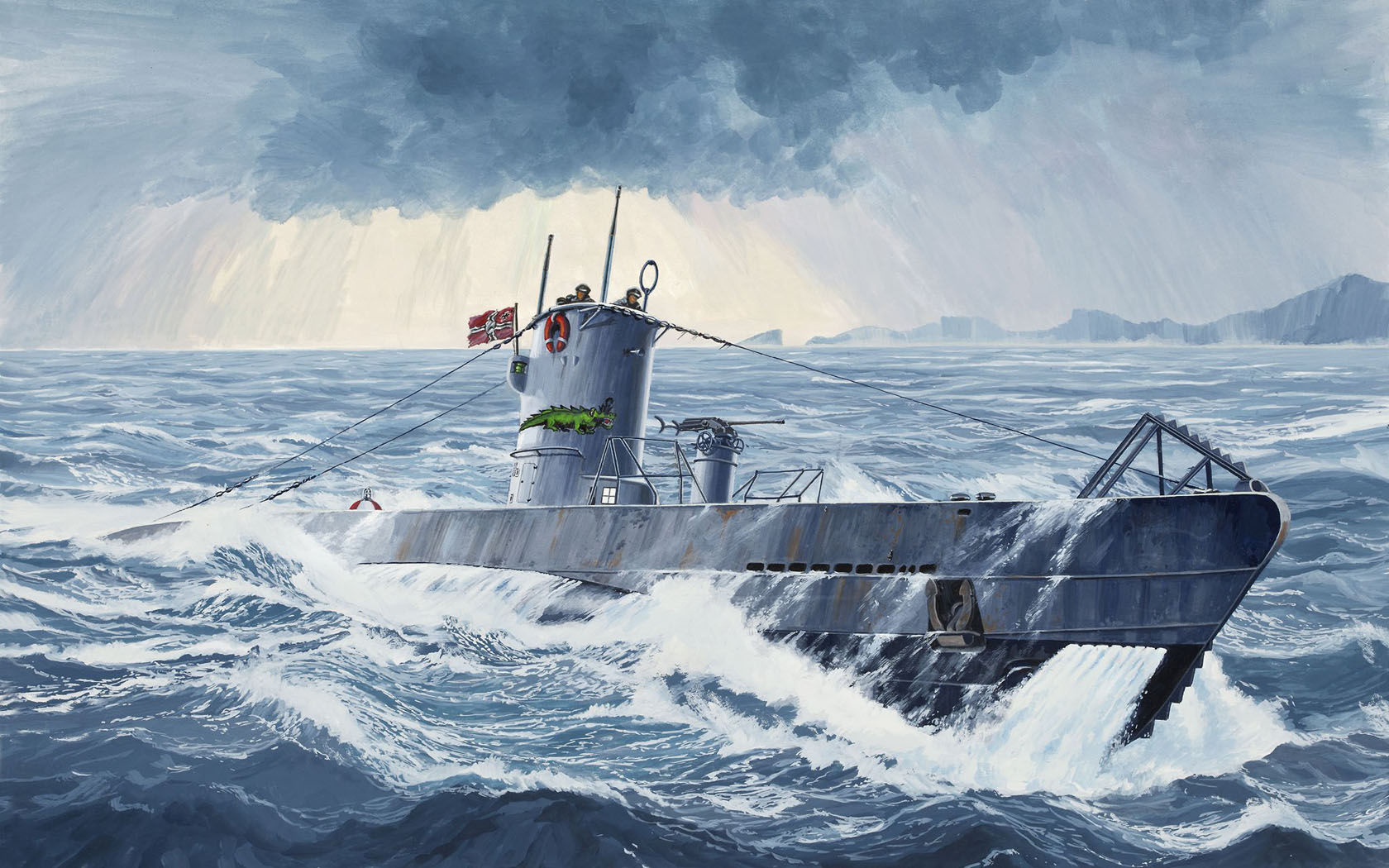 Warship Sea Army Military Military Vehicle Artwork Water Waves Flag Clouds Sky 1680x1050