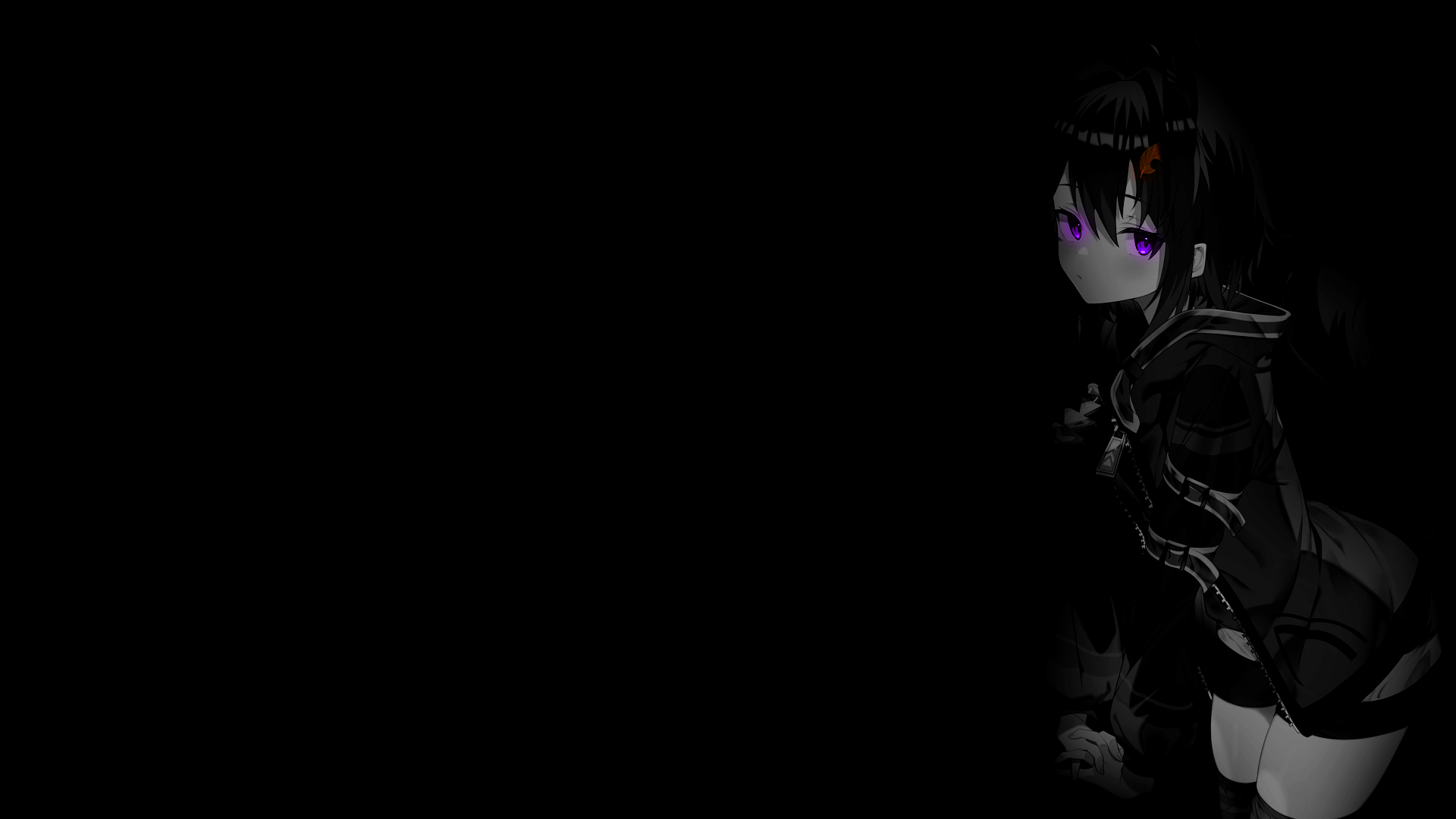 Selective Coloring Anime Girls Anime Monochrome Simple Background Black Background 1920x1080