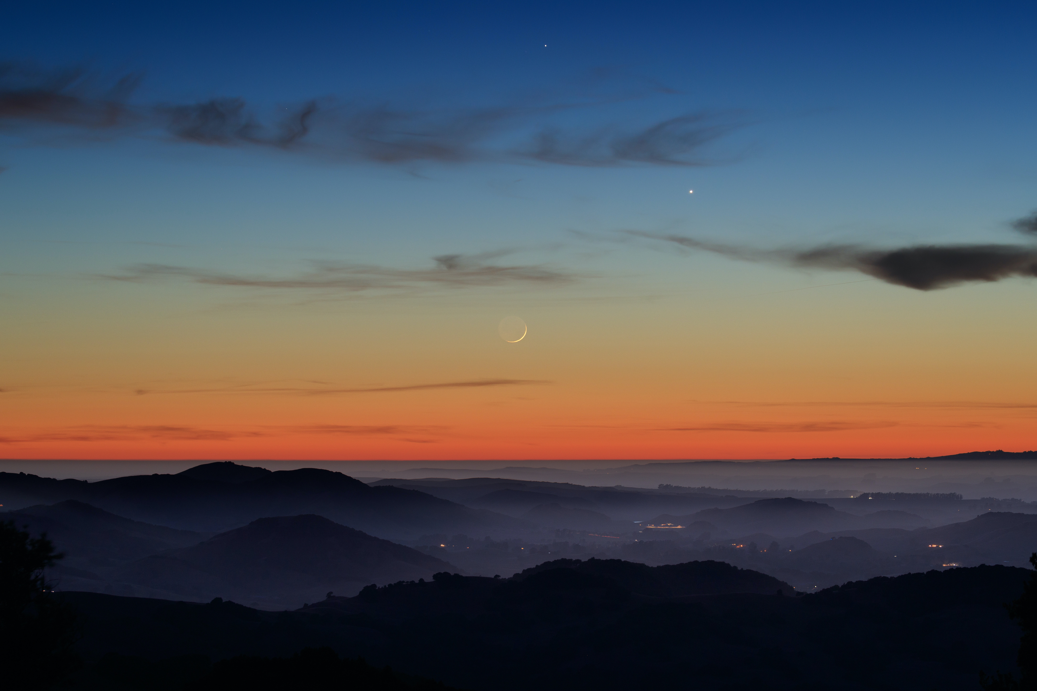 Photography Landscape Nature Sunset Moon Stars Mountains Aerial View Evening Sky Sunset Glow Clouds 4000x2667