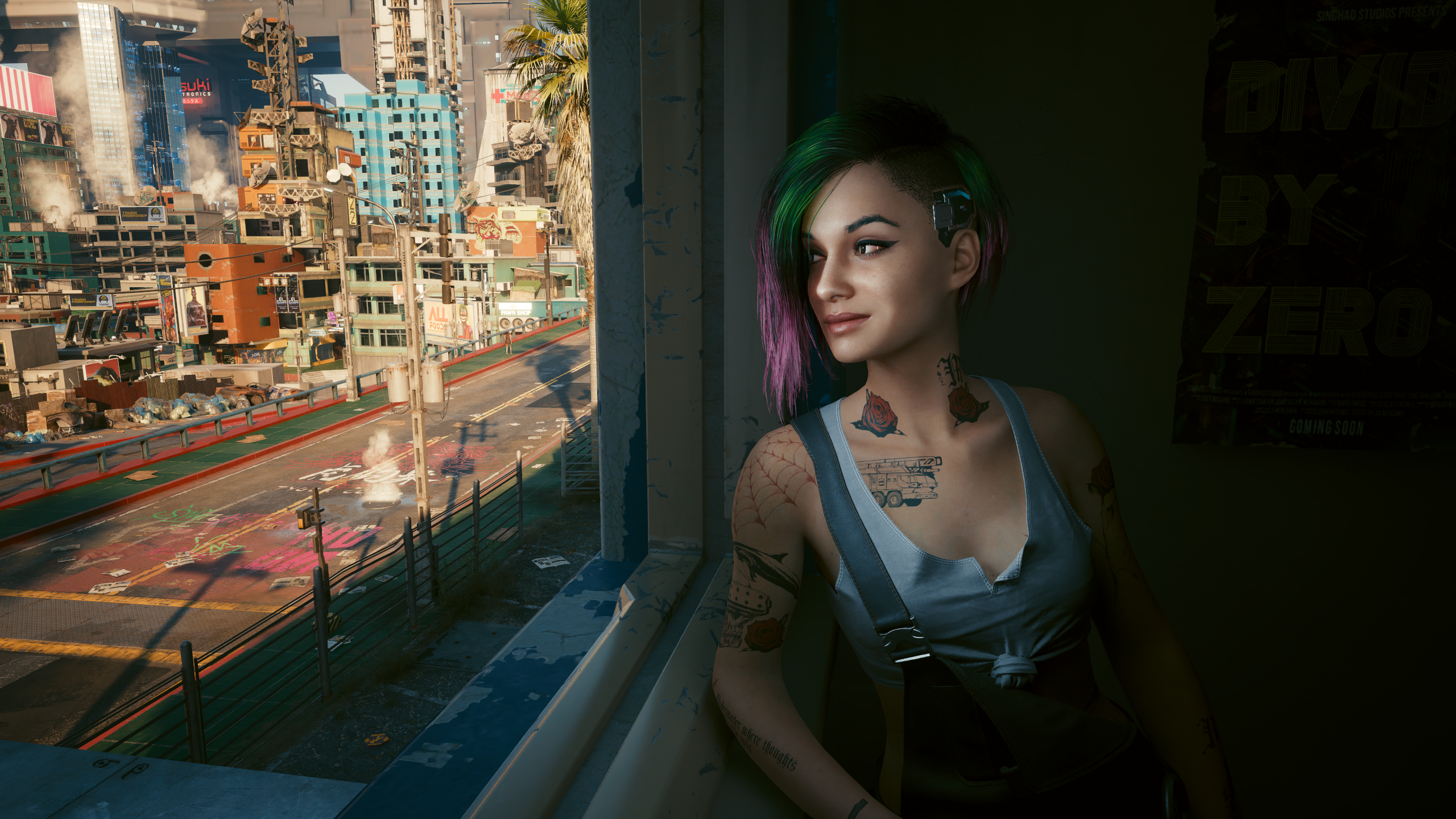 Cyber Game Concept Cyberpunk 2077 CD Projekt RED Tattoo Video Games City Video Game Girls Smiling Vi 2560x1440
