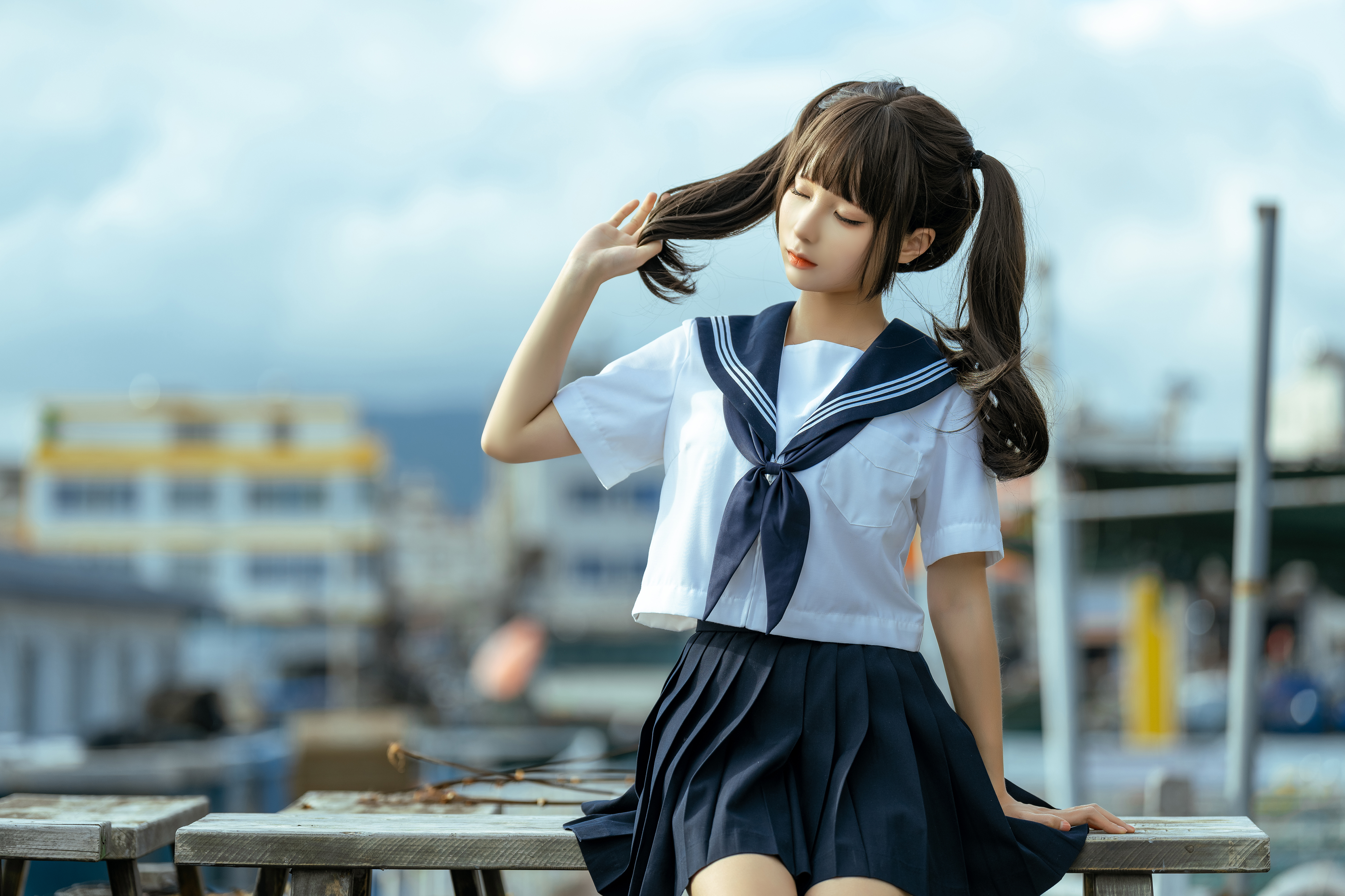 Women Model Asian Chinese Women Cosplay JK Sailor Uniform Schoolgirl Twintails 4641x3094
