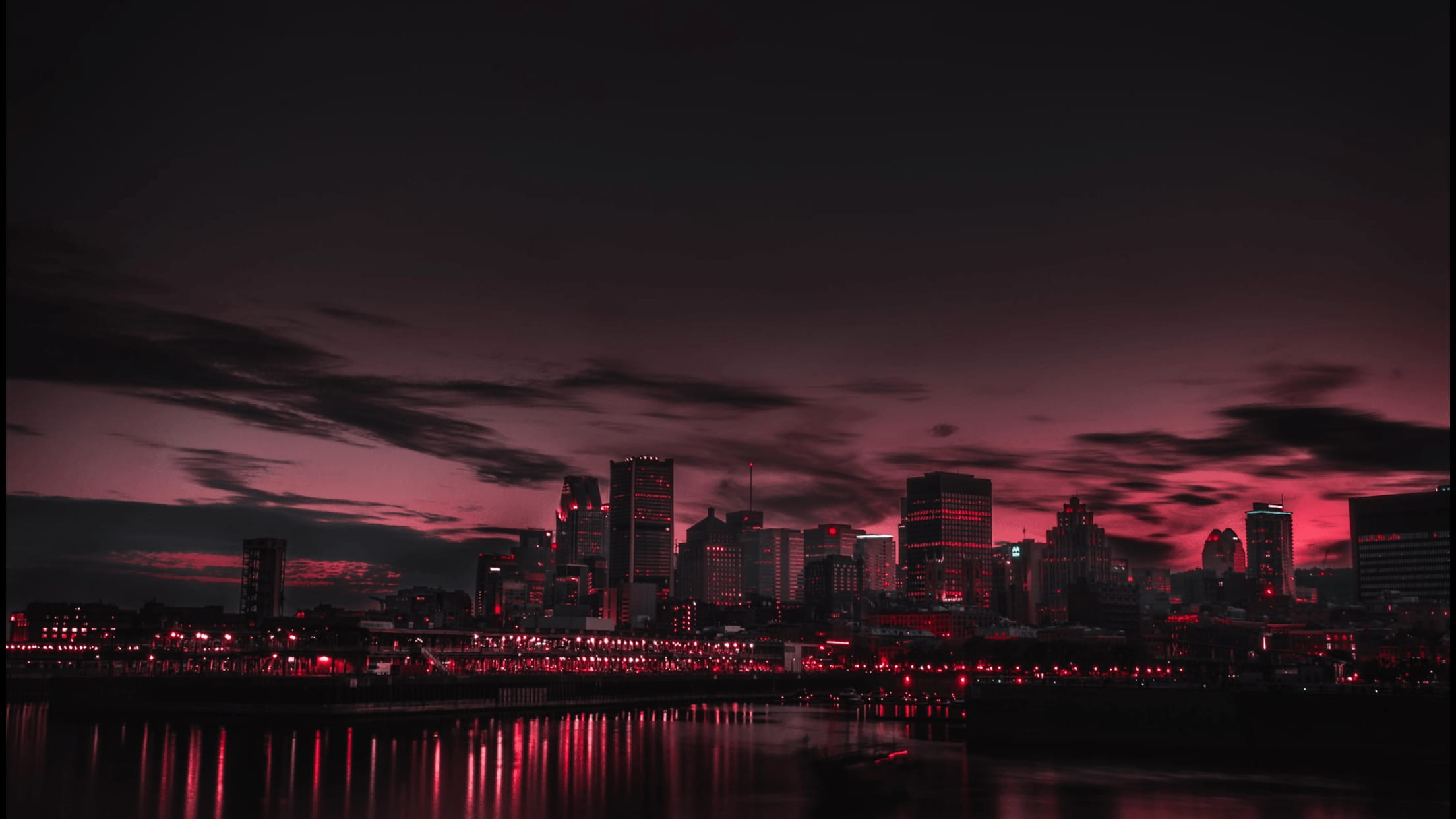 Building Cityscape Night River Clouds Sunset 2208x1242
