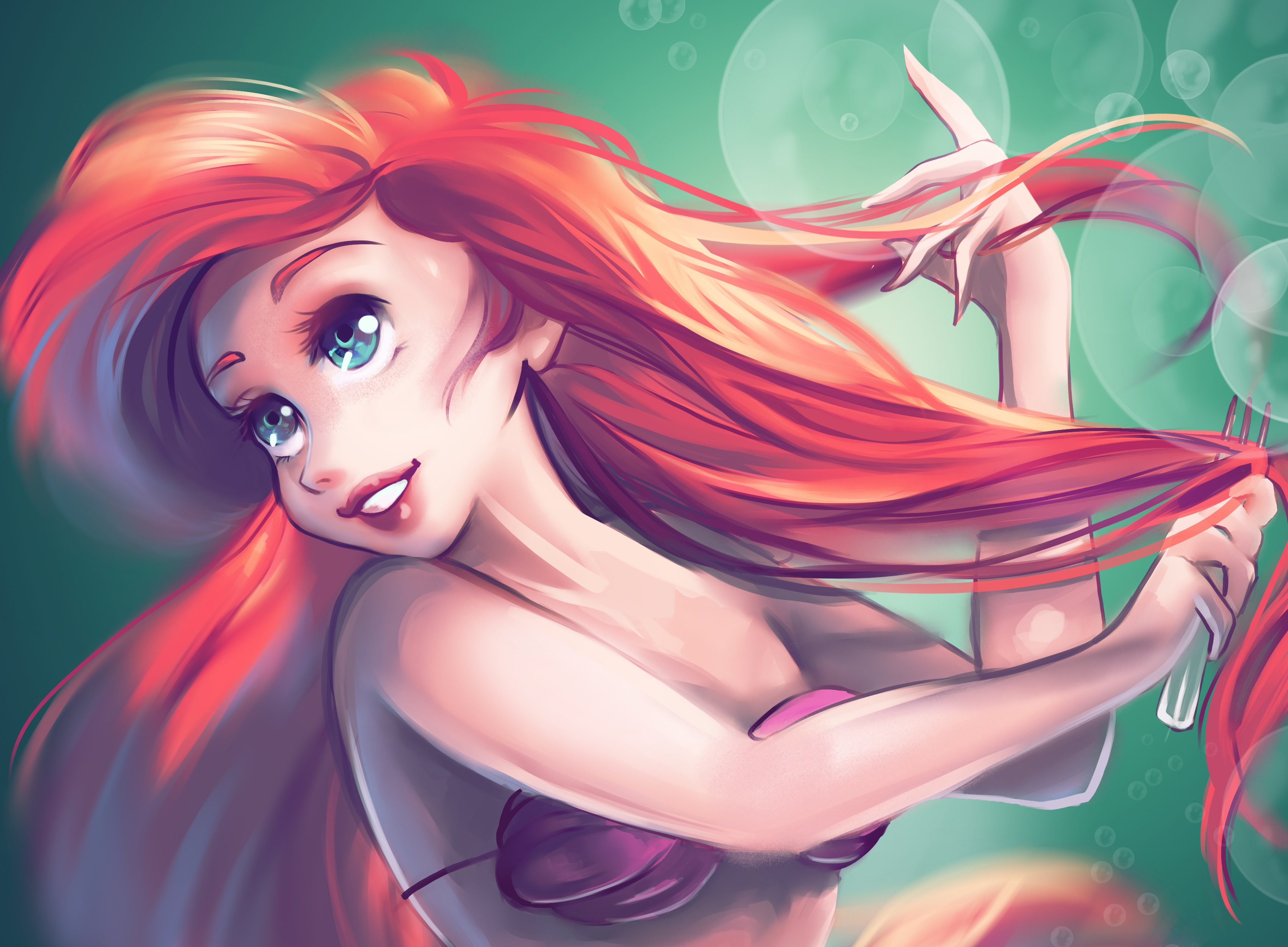 The Little Mermaid Ariel The Little Mermaid Red Hair Aqua Eyes Mermaid 3400x2500