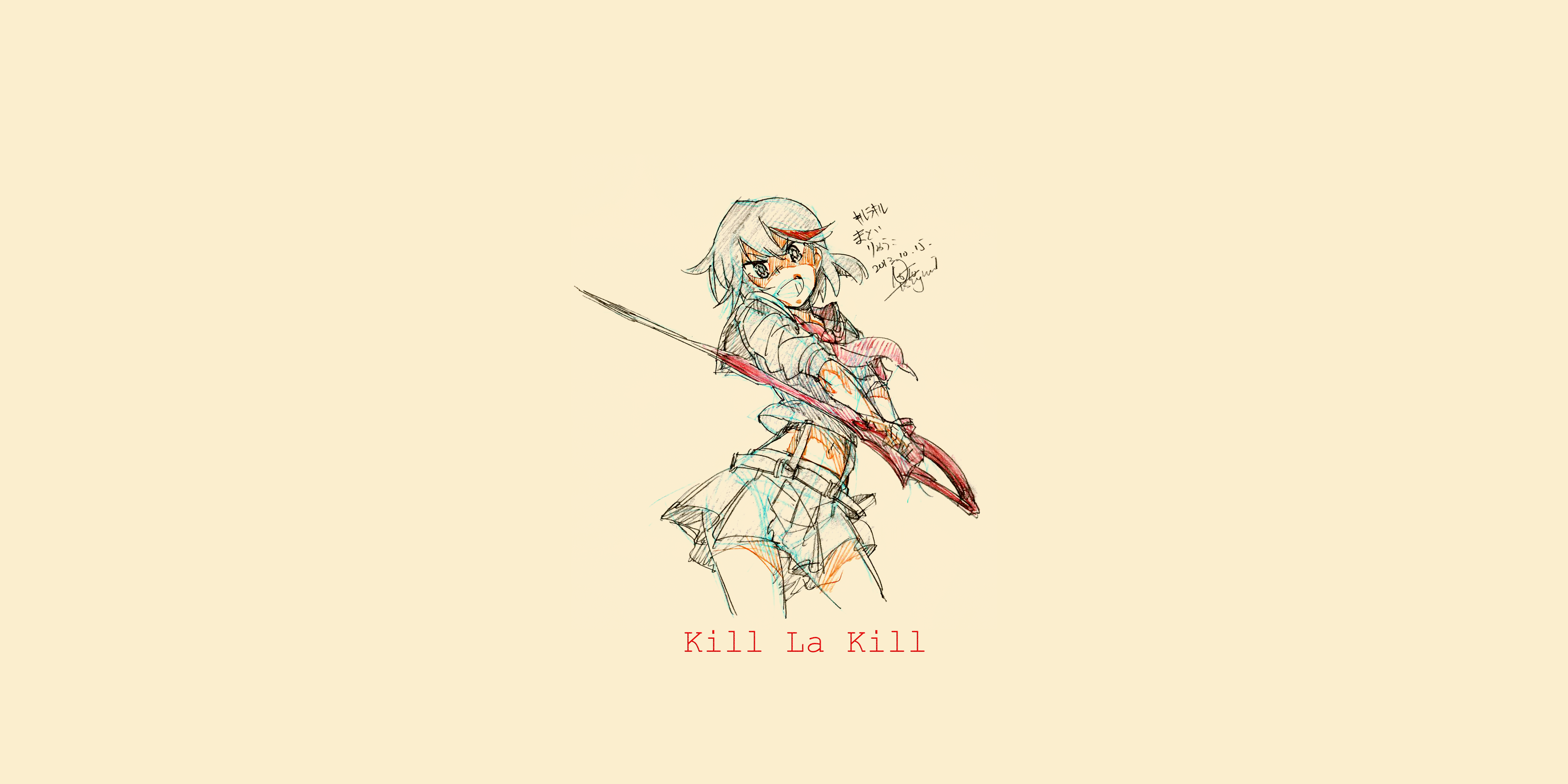 Kill La Kill Matoi Ryuuko Anime Girls Simple Background Scissors Weapon Minimalism Looking At Viewer 6000x3000