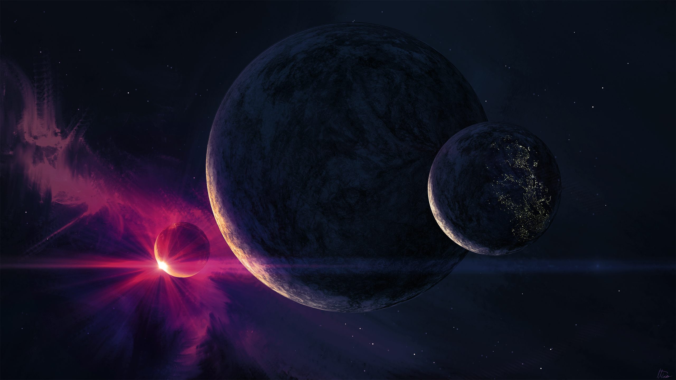 Digital Digital Art Artwork Illustration Galaxy Space Universe Space Art Planet Moon 2560x1440