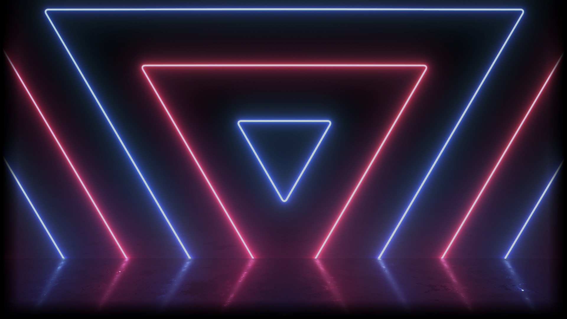 Video Games Triangle Neon Lines Glowing Reflection Blue Red Simple Background Minimalism 1920x1080