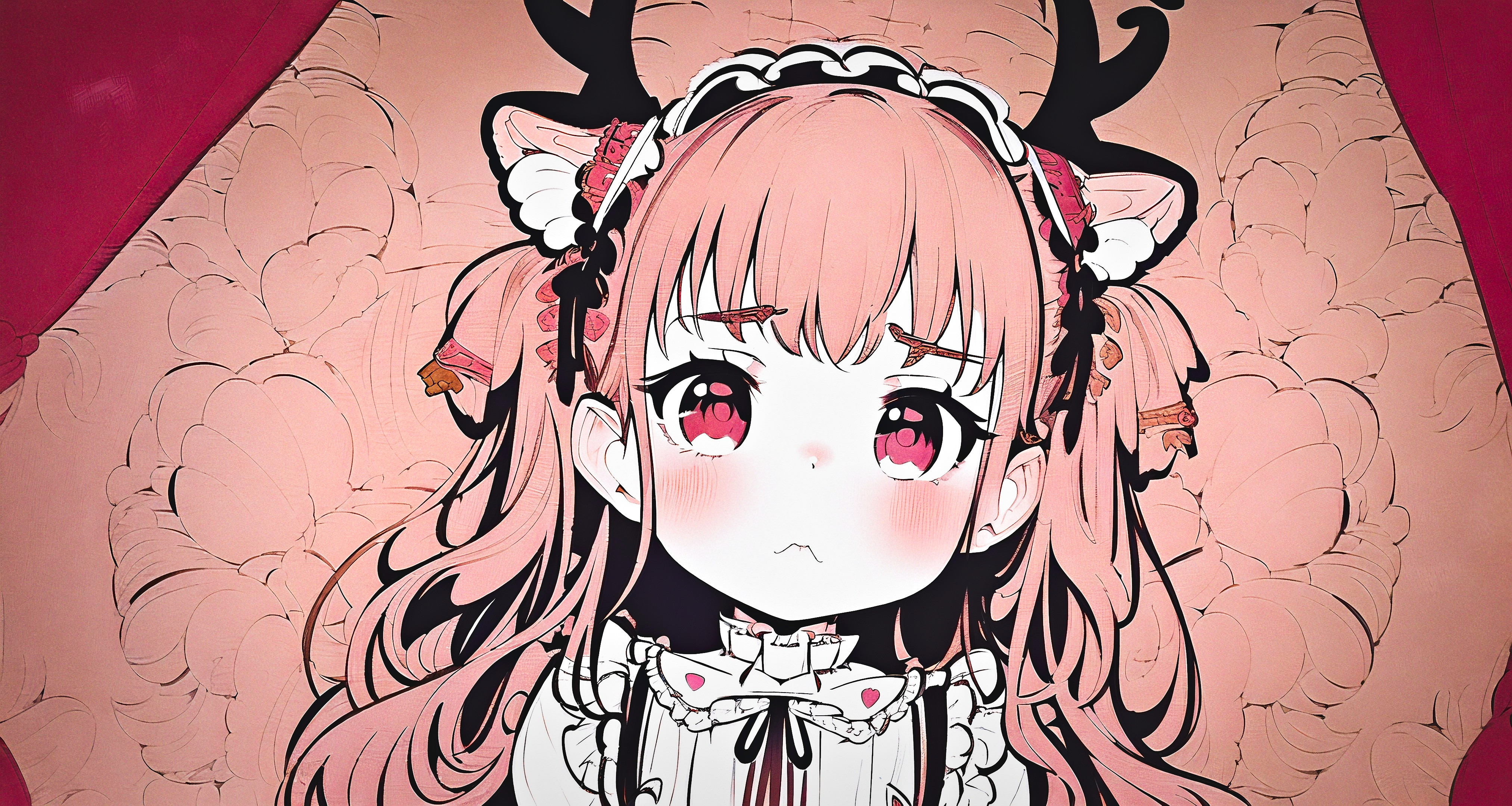 Women Ai Generated Ai Ai Art Anime Girls Frills Looking At Viewer Antlers Face 4050x2160
