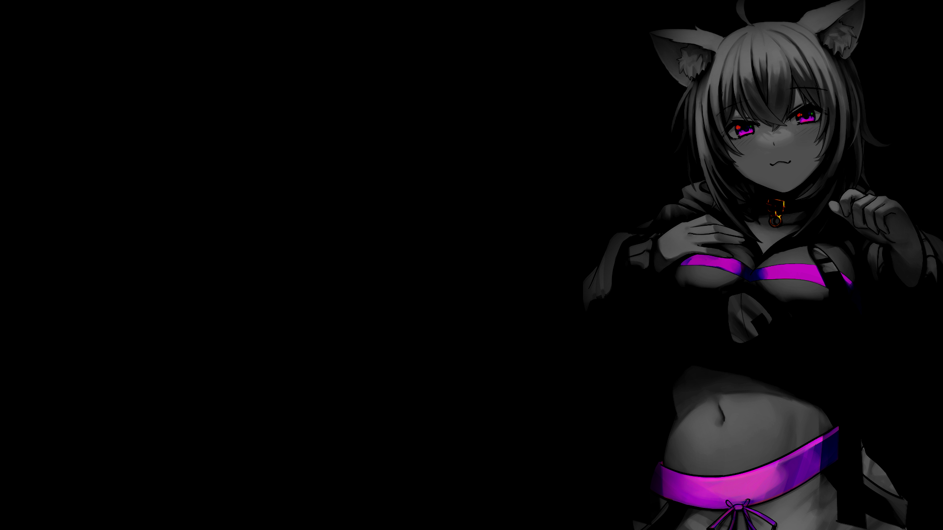 Anime Girls Selective Coloring Black Background Dark Background Simple Background Fox Ears Fox Girl  1920x1080