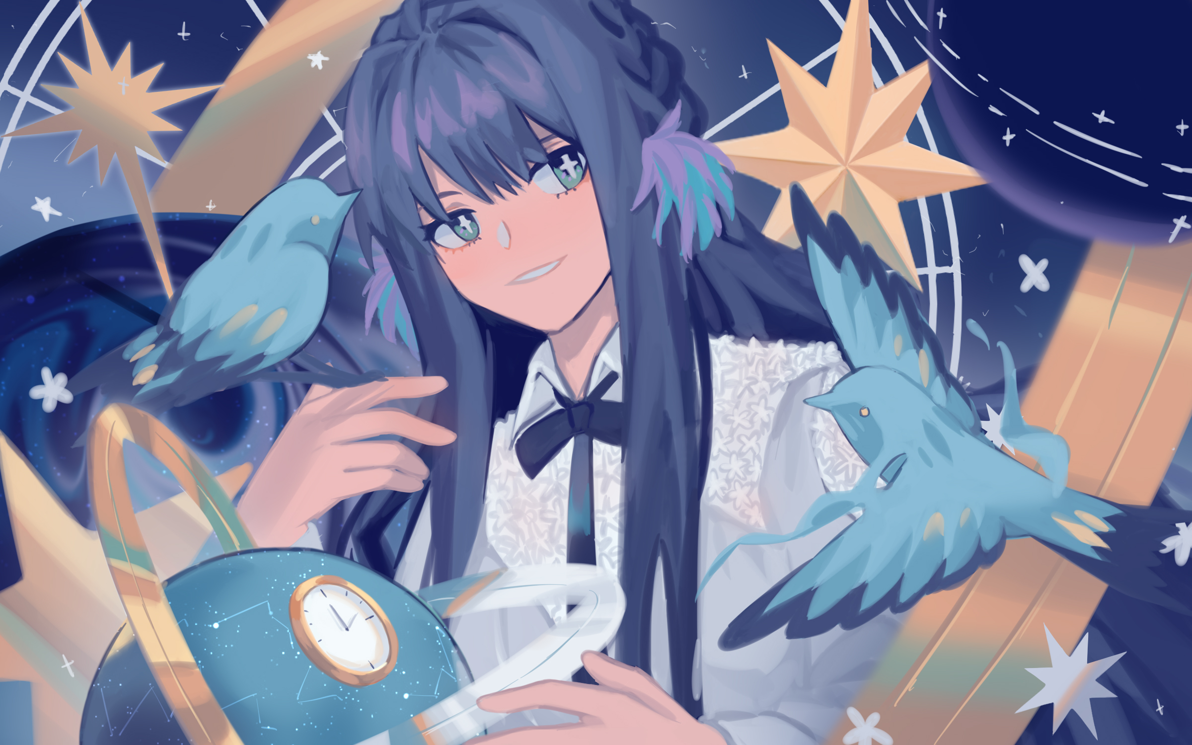 Anime Anime Girls Arknights Astesia Arknights Long Hair Blue Hair Solo Artwork Digital Art Fan Art 2400x1500