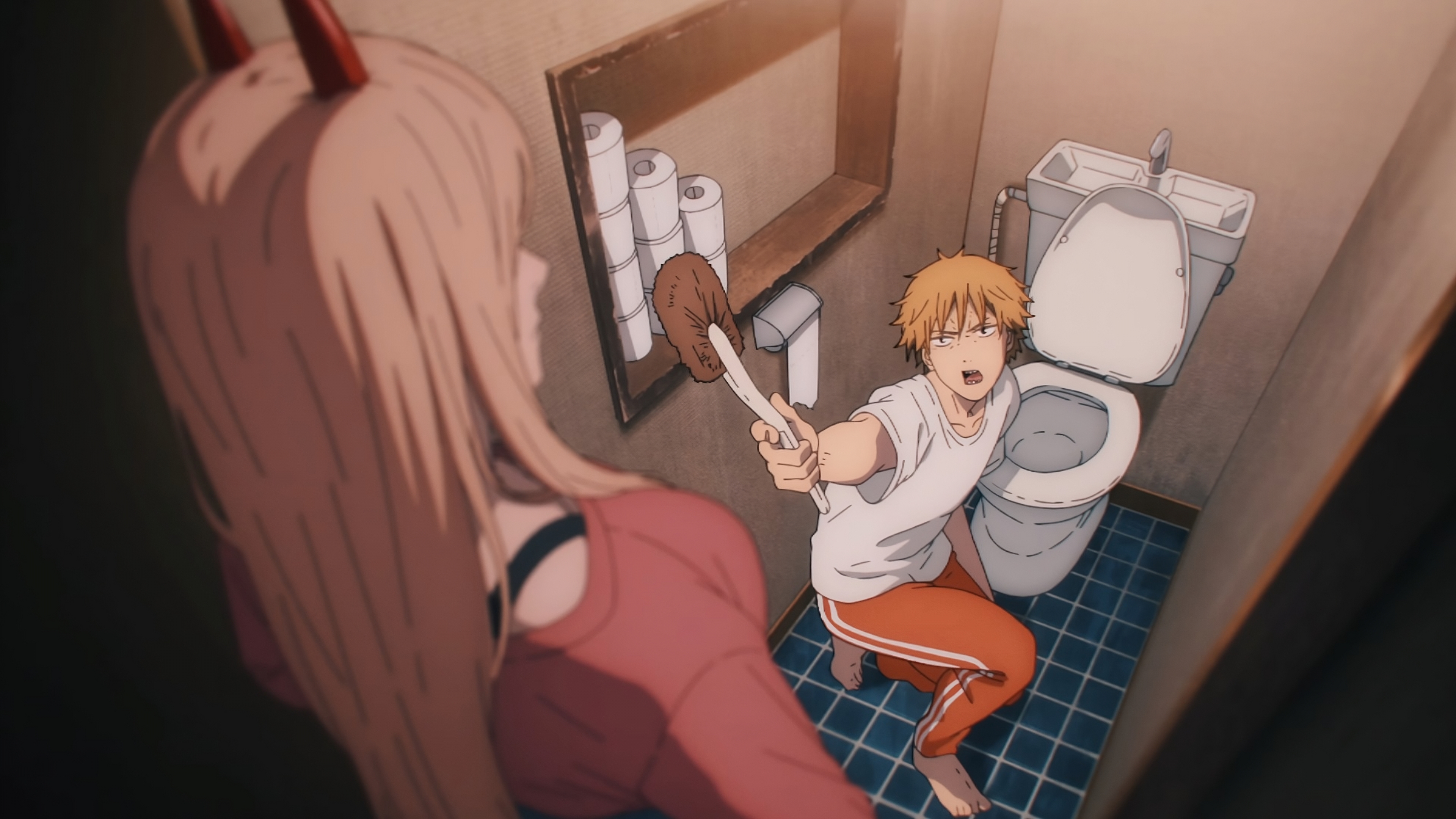 Chainsaw Man Power Chainsaw Man Upscaled In Bathroom Denji Chainsaw Man Anime Boys Anime Girls Toile 3840x2160