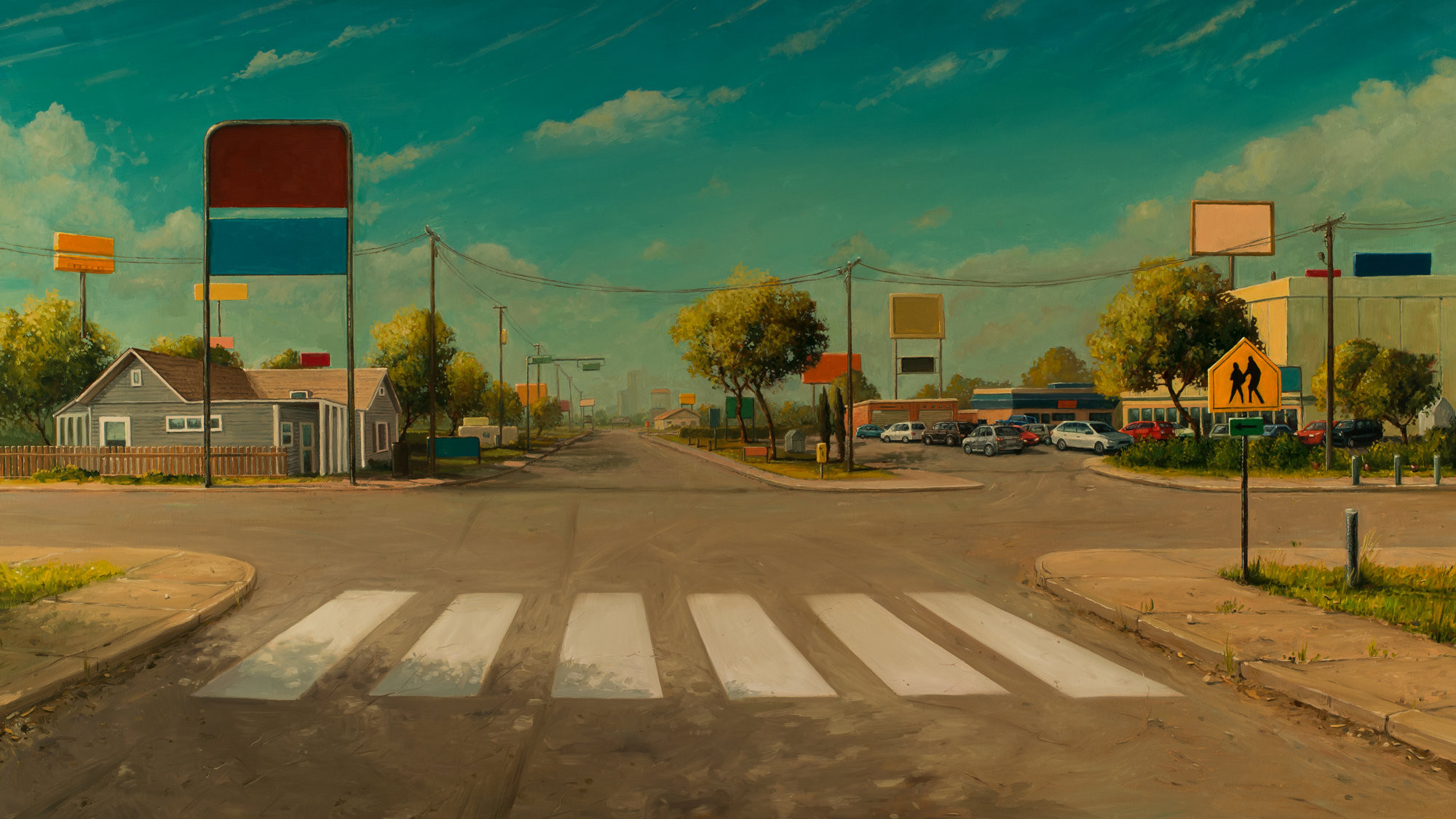 Undone Interpolated Rotoscoping Jakub Podlodowski Oil Painting San Antonio Road Clouds Sky Trees Sig 2000x1125