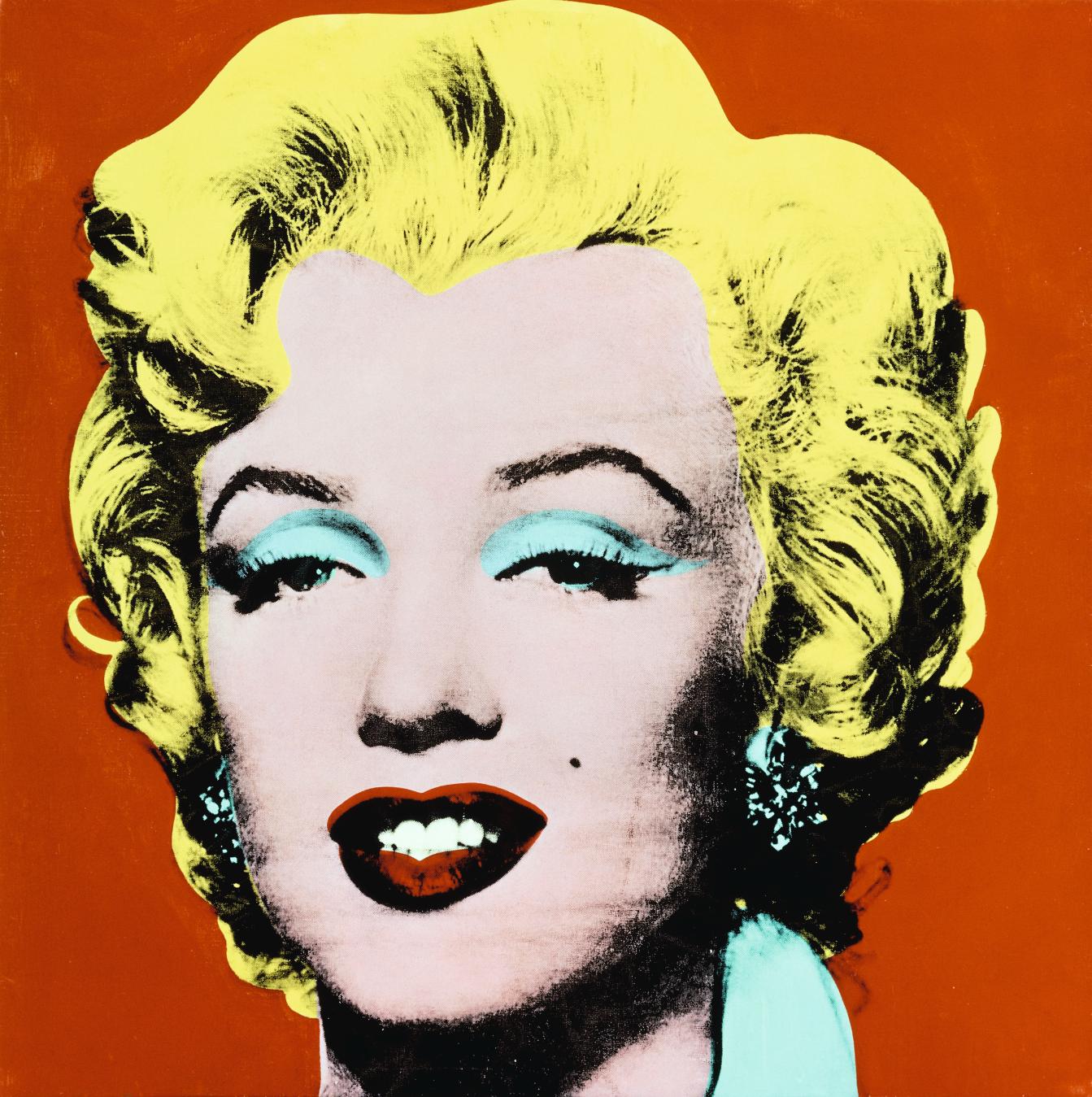 Artwork Pop Art Marilyn Monroe Face Andy Warhol Actress Orange Background Selective Coloring Simple  1343x1349