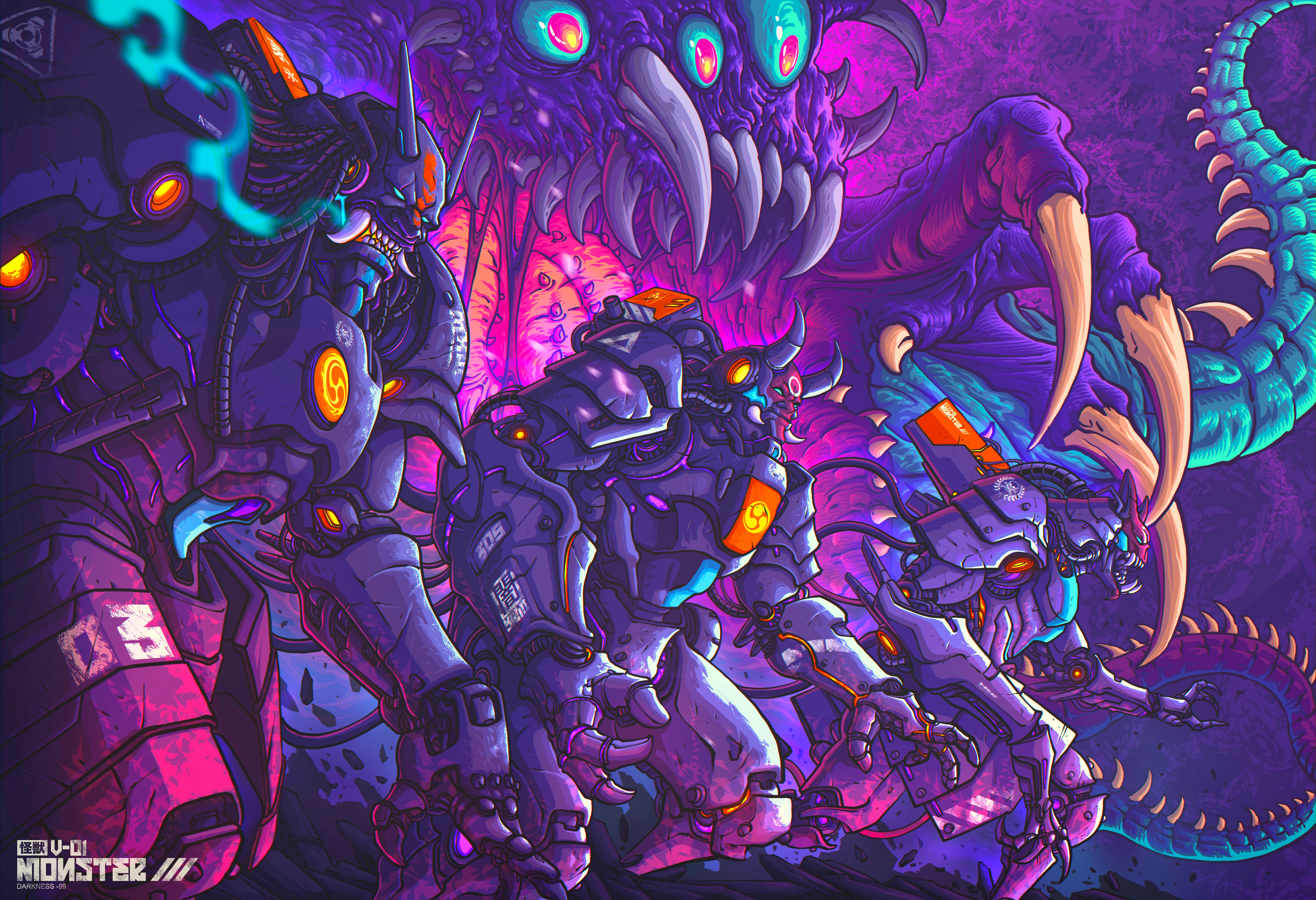 Digital Digital Art Illustration Artwork Cyberpunk Warrior Battle Robots Megan Mushi 5736x3921