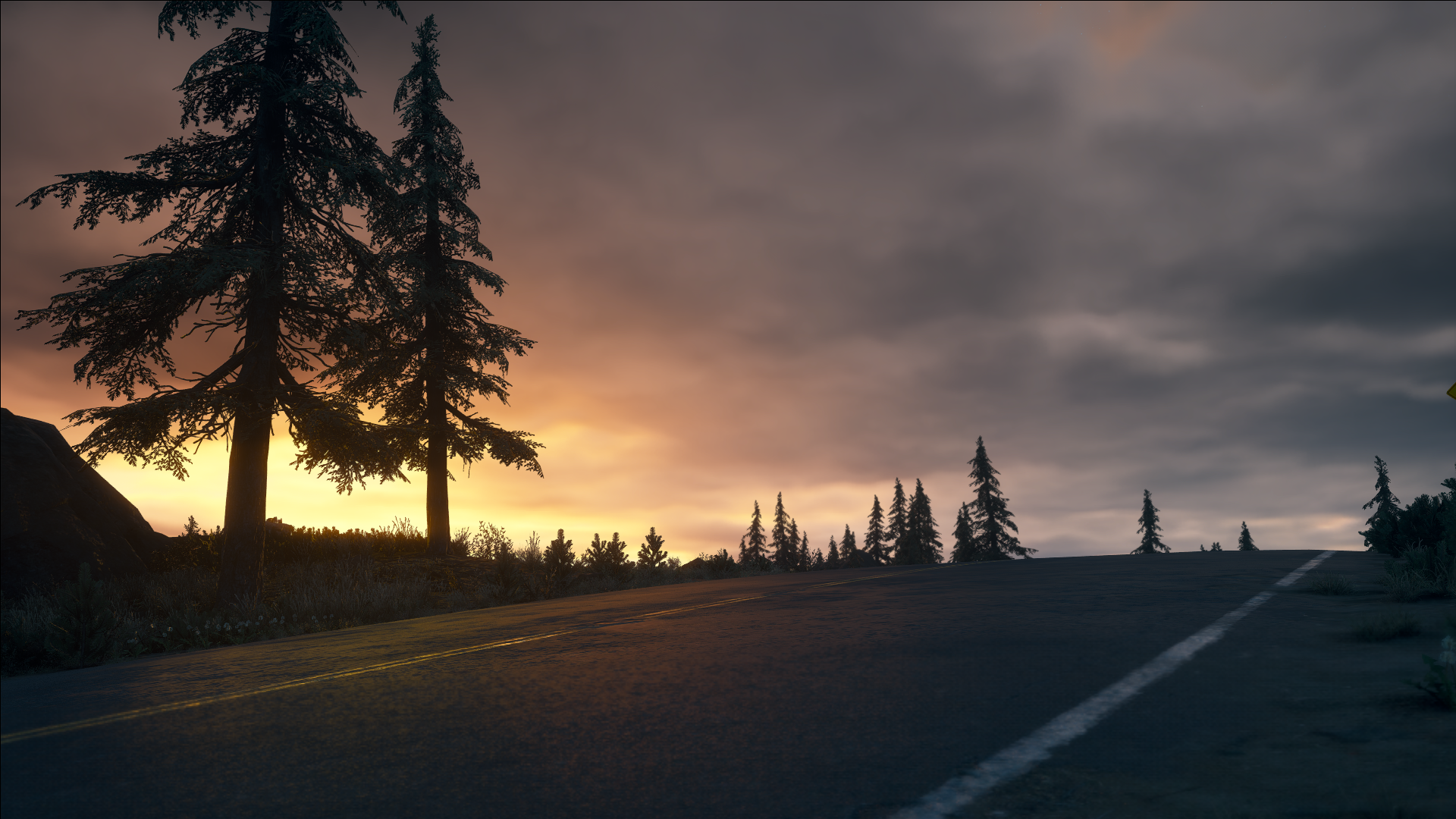 Days Gone Video Games Road Sunset Evening Glow Trees 1920x1080