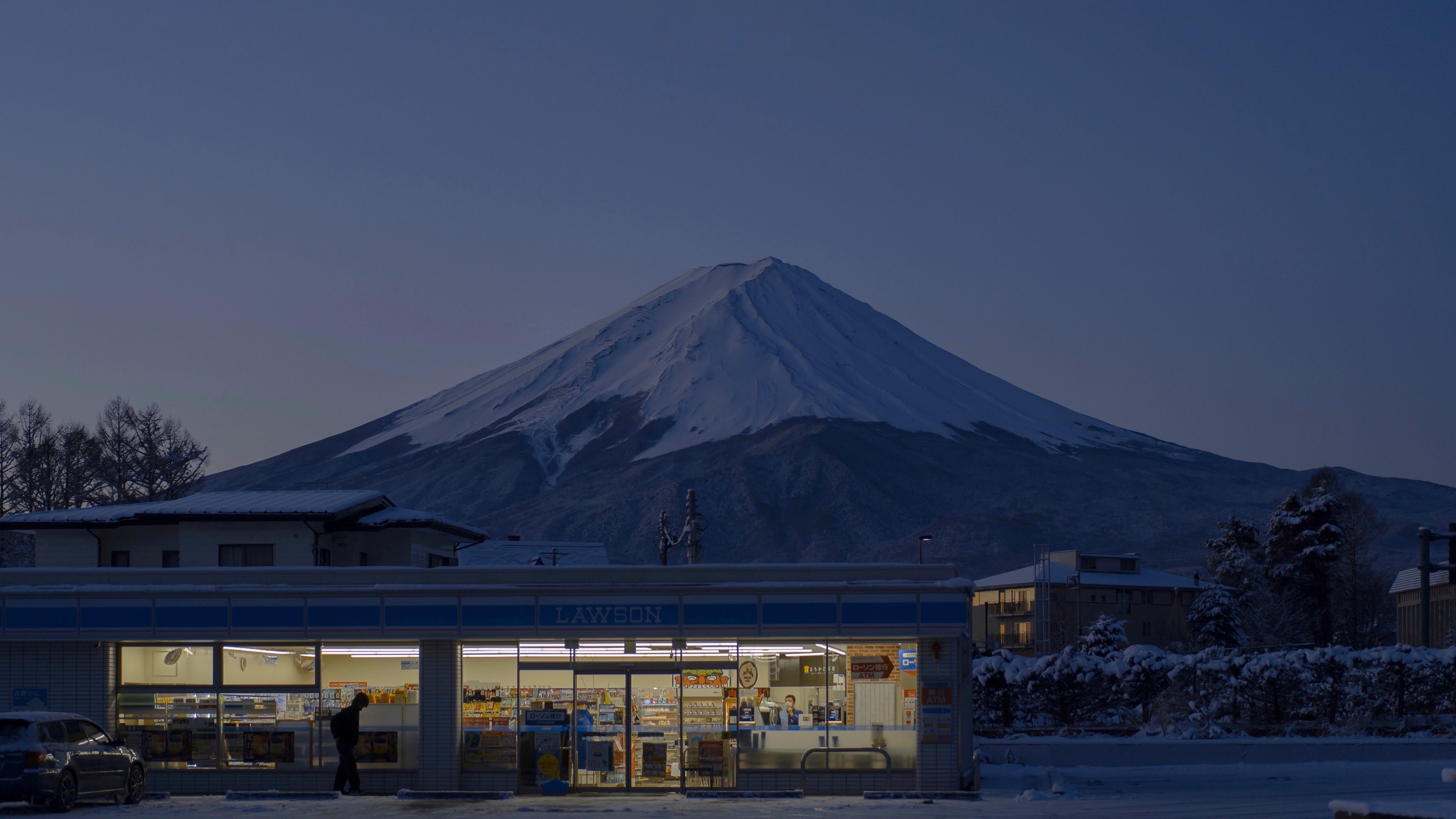 Shopping Night Mountains Mount Fuji Japan 4088x2300