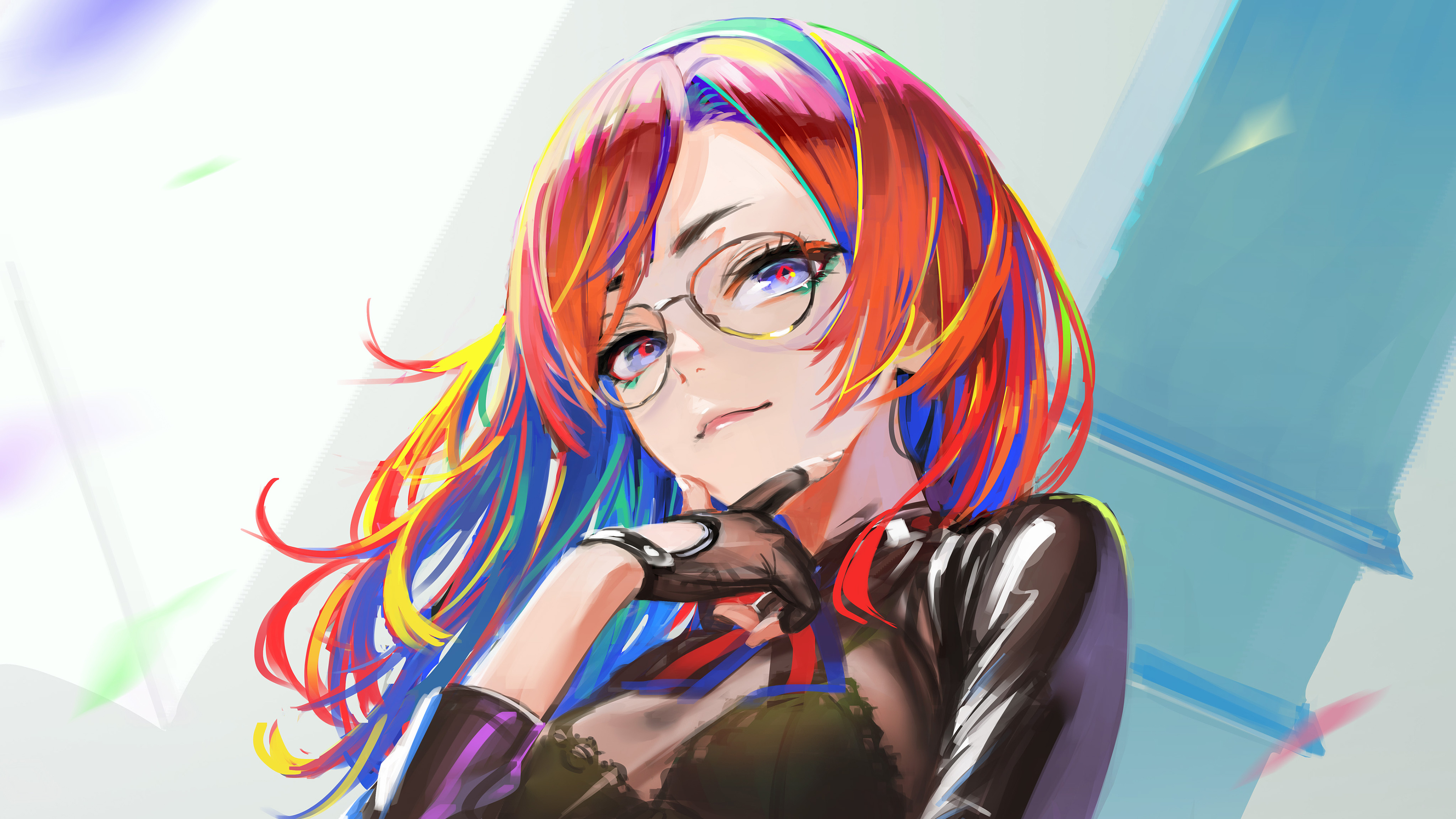 Anime Girls Painting Cropped Arata Yokoyama Glasses 3840x2160