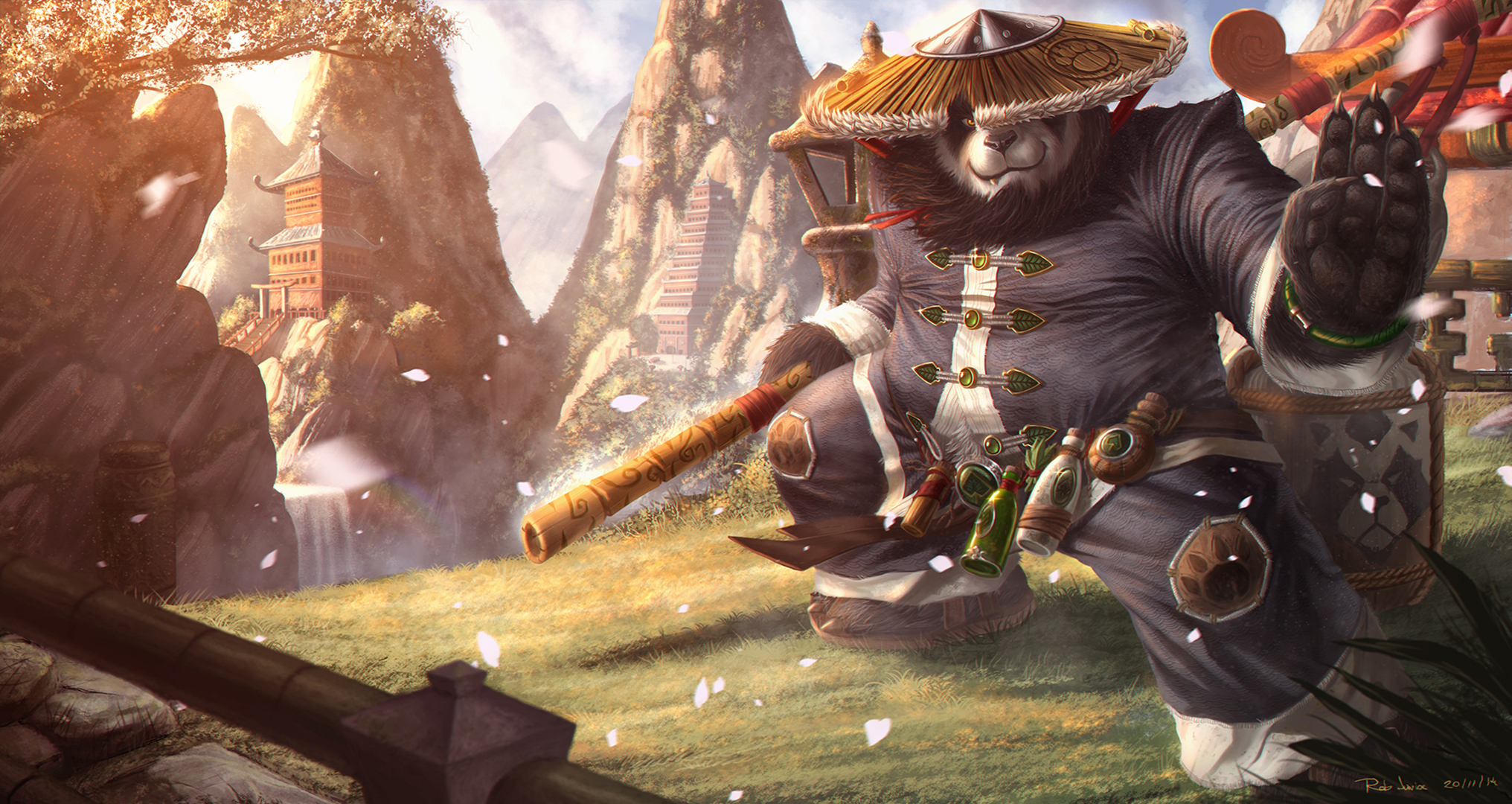 World Of Warcraft Panda Warrior Anthro Video Game Art Artwork Digital Art 2032x1080