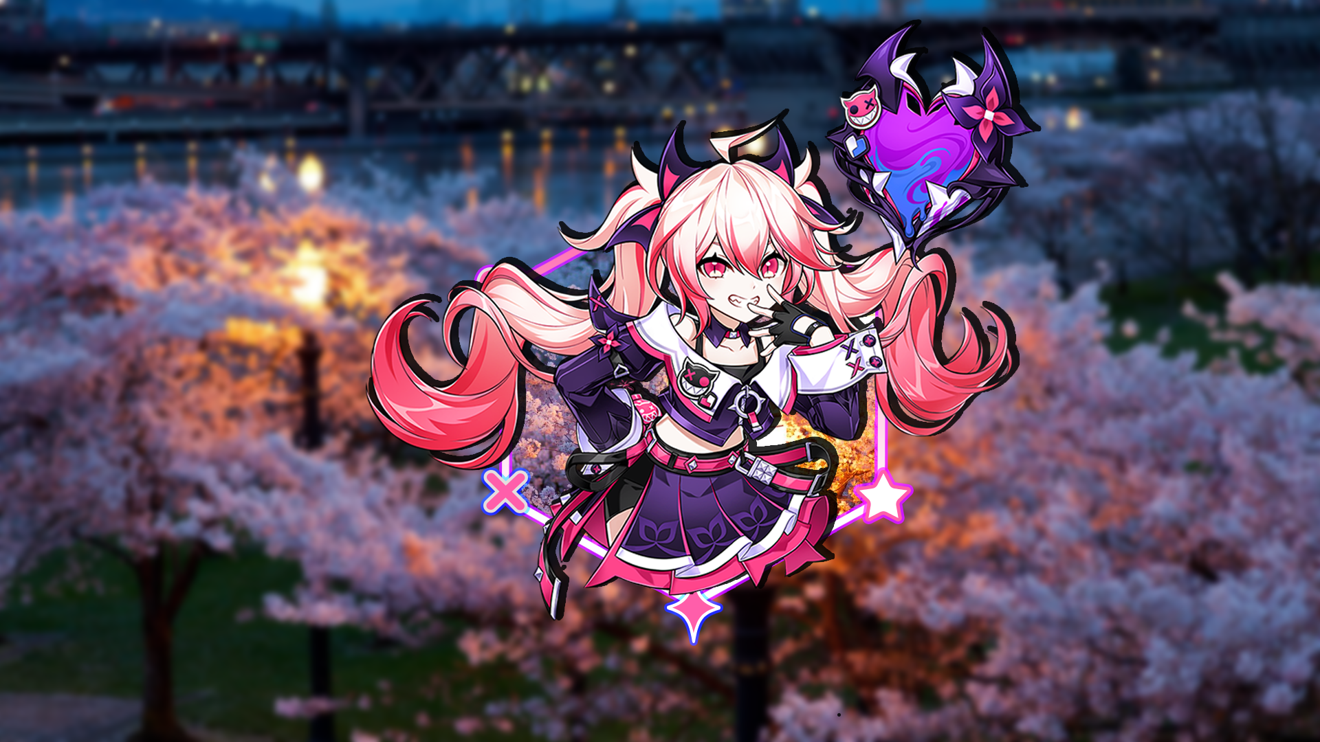 Cherry Blossom Night Picture In Picture Elsword Laby Elsword Anime Girls 1920x1080
