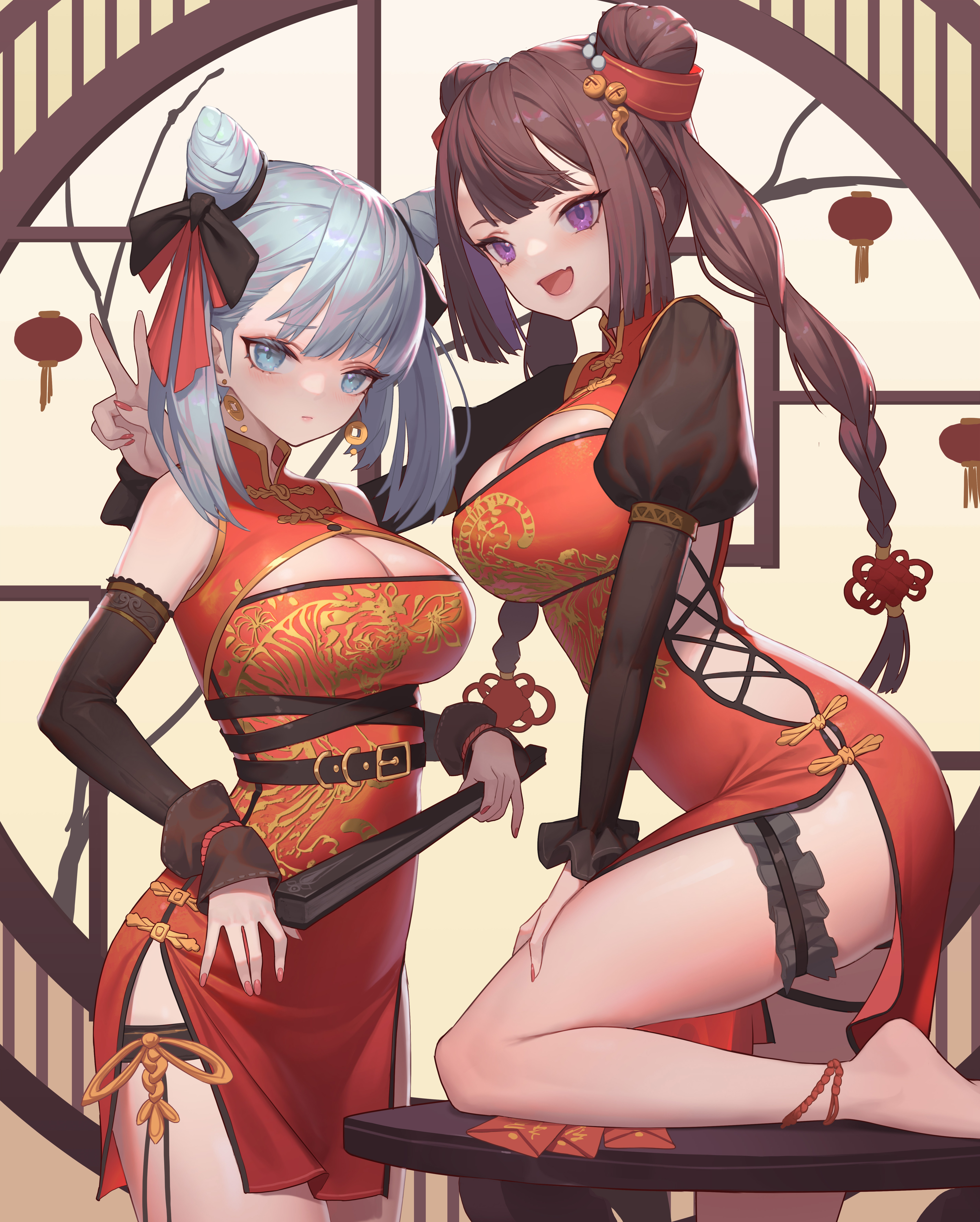 Anime Anime Girls Twins Original Characters Artwork Digital Art Fan Art Chinese Dress 4990x6223