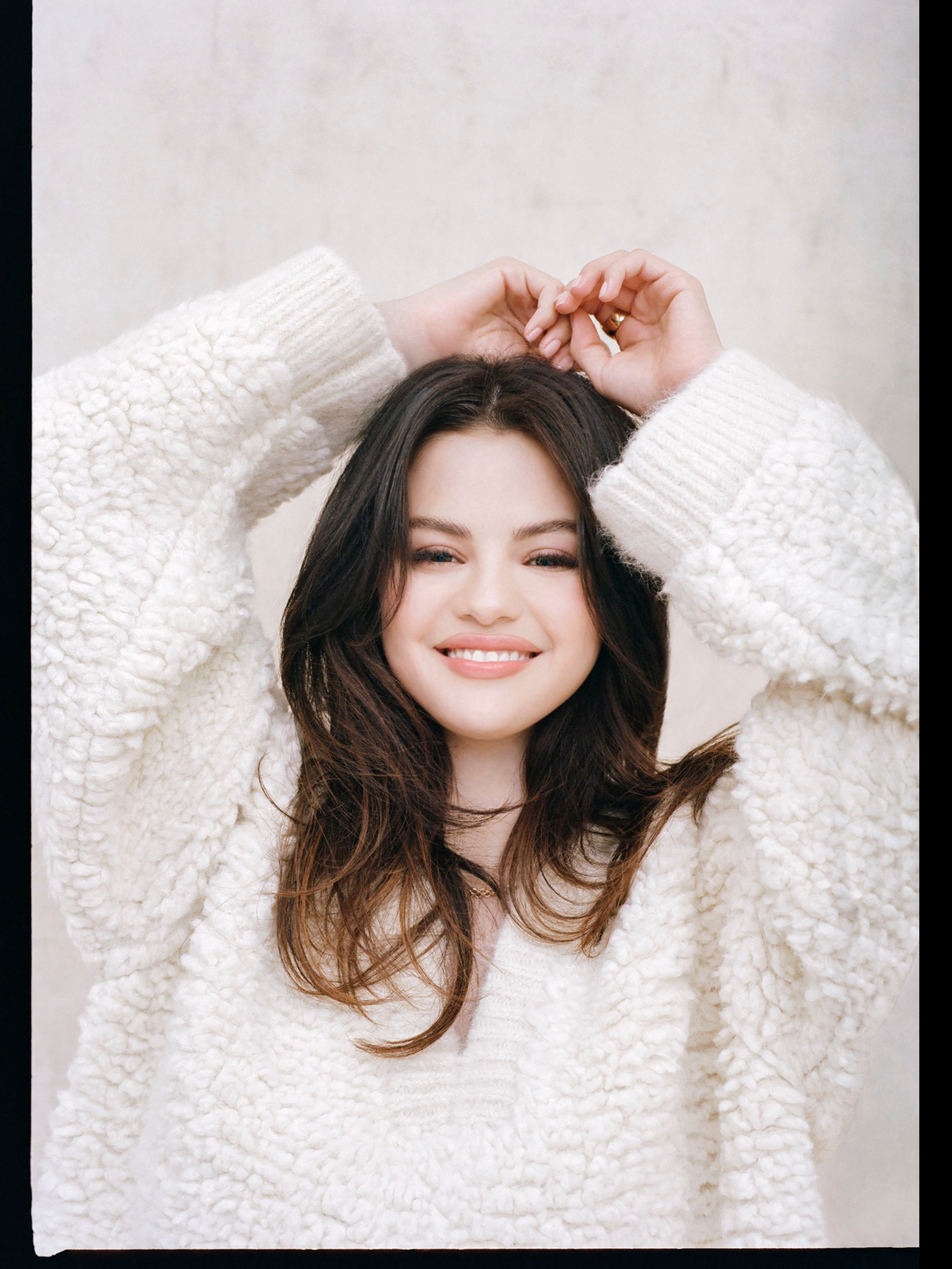 Selena Gomez Singer Women Celebrity Brunette Smiling Looking At Viewer White Dress White Background 2528x3370