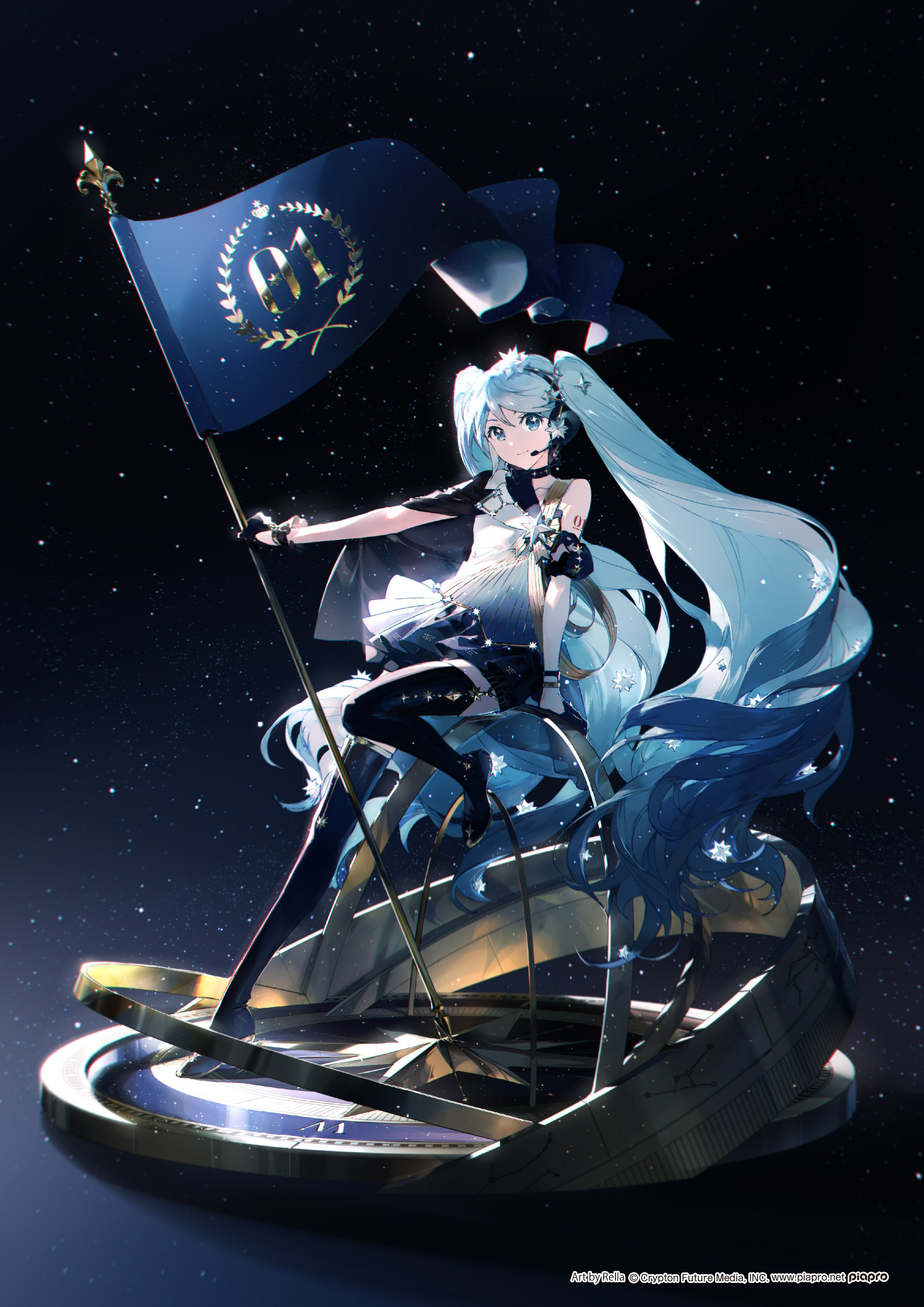 Anime Anime Girls Hatsune Miku Vocaloid Long Hair Twintails Portrait Display Flag Blue Hair Blue Eye 2897x4096