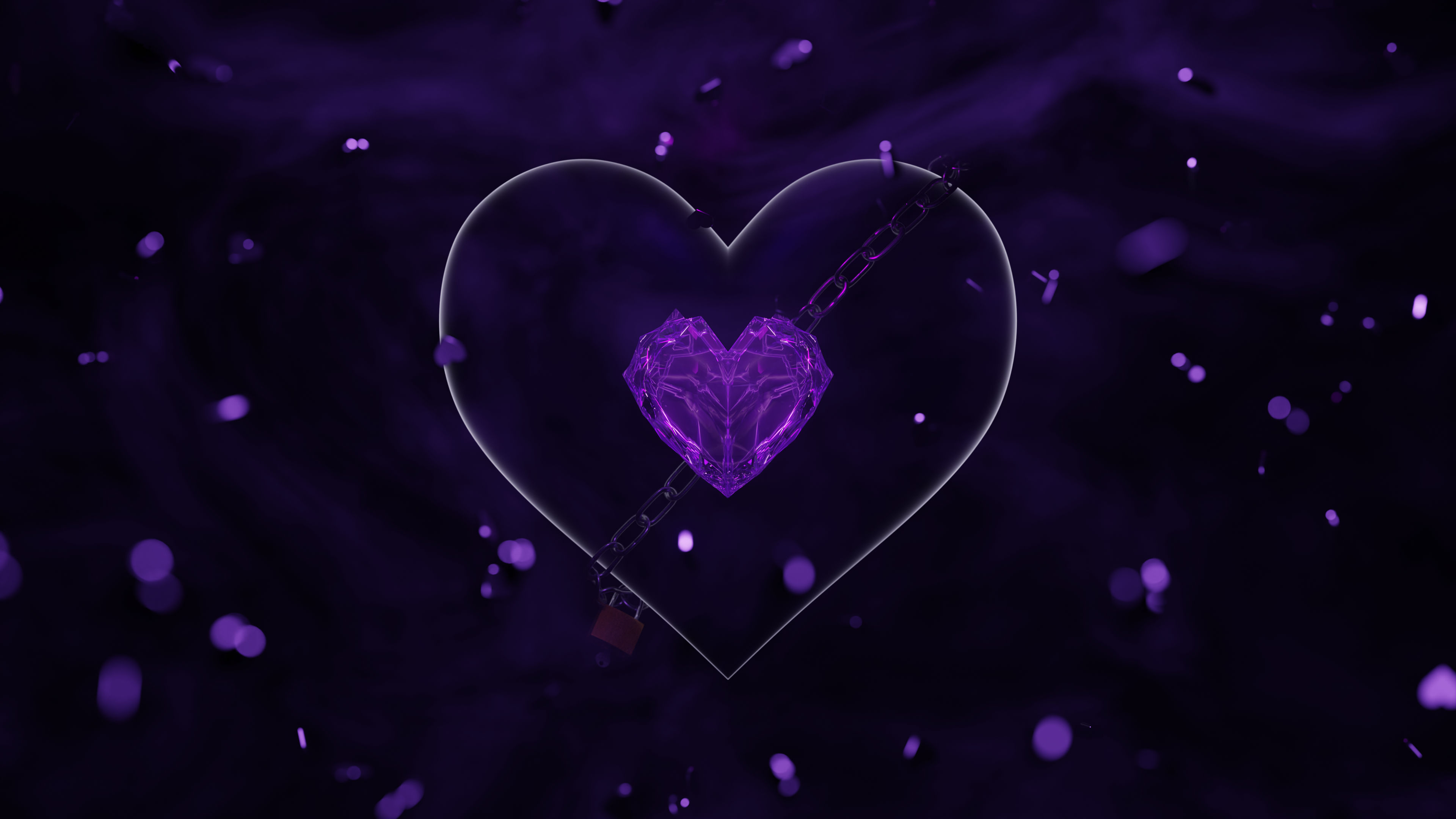 3D 3d Design Digital Art Heart Purple Abstract 3D Abstract 4K Chains Locks Crystal Smoke Love Hearts 3840x2160