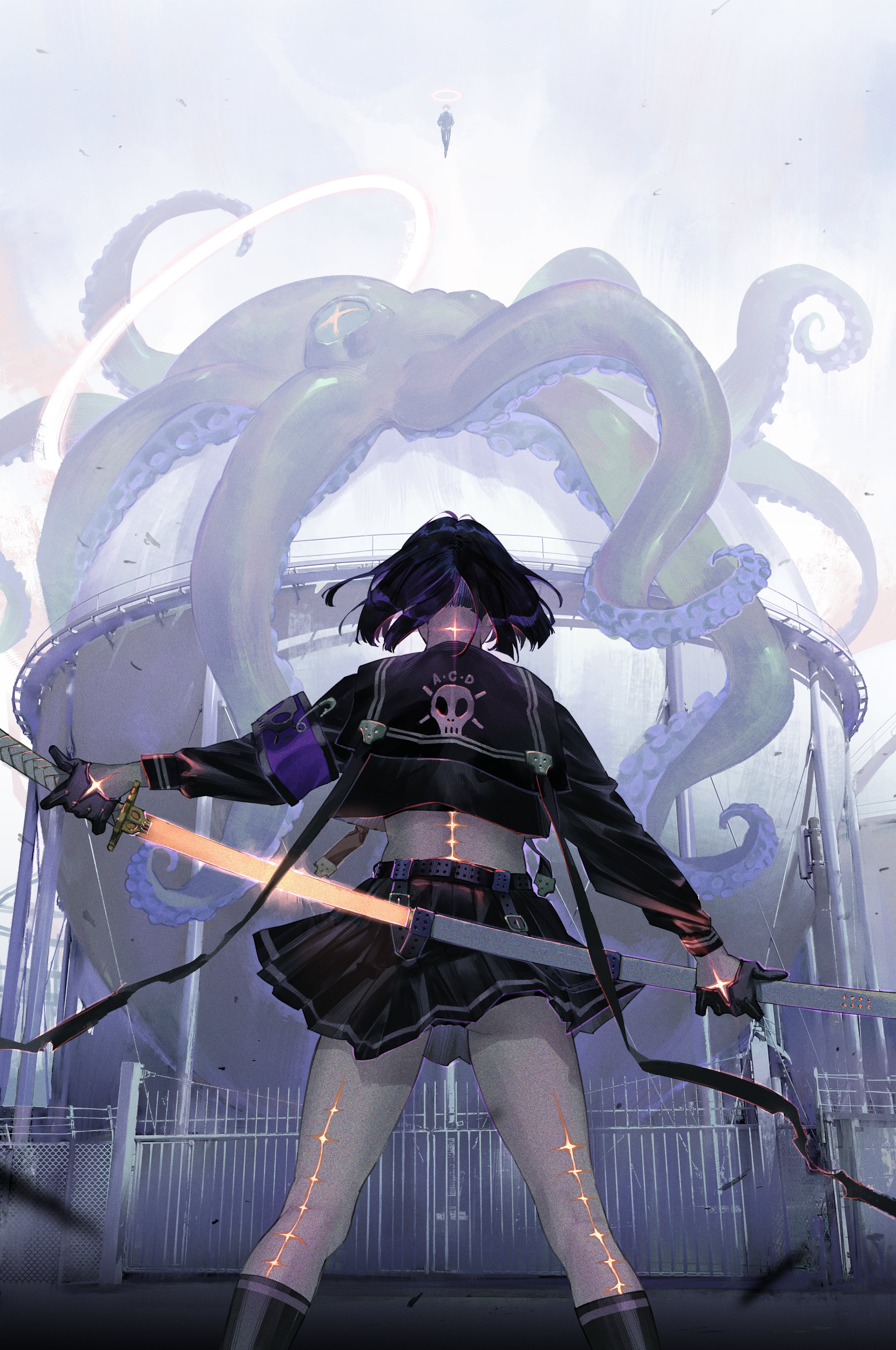 Matsukenmanga Anime Anime Girls Solo Tentacles Octopus Weapon Skirt Black Skirts Black Jackets Jacke 3541x5333