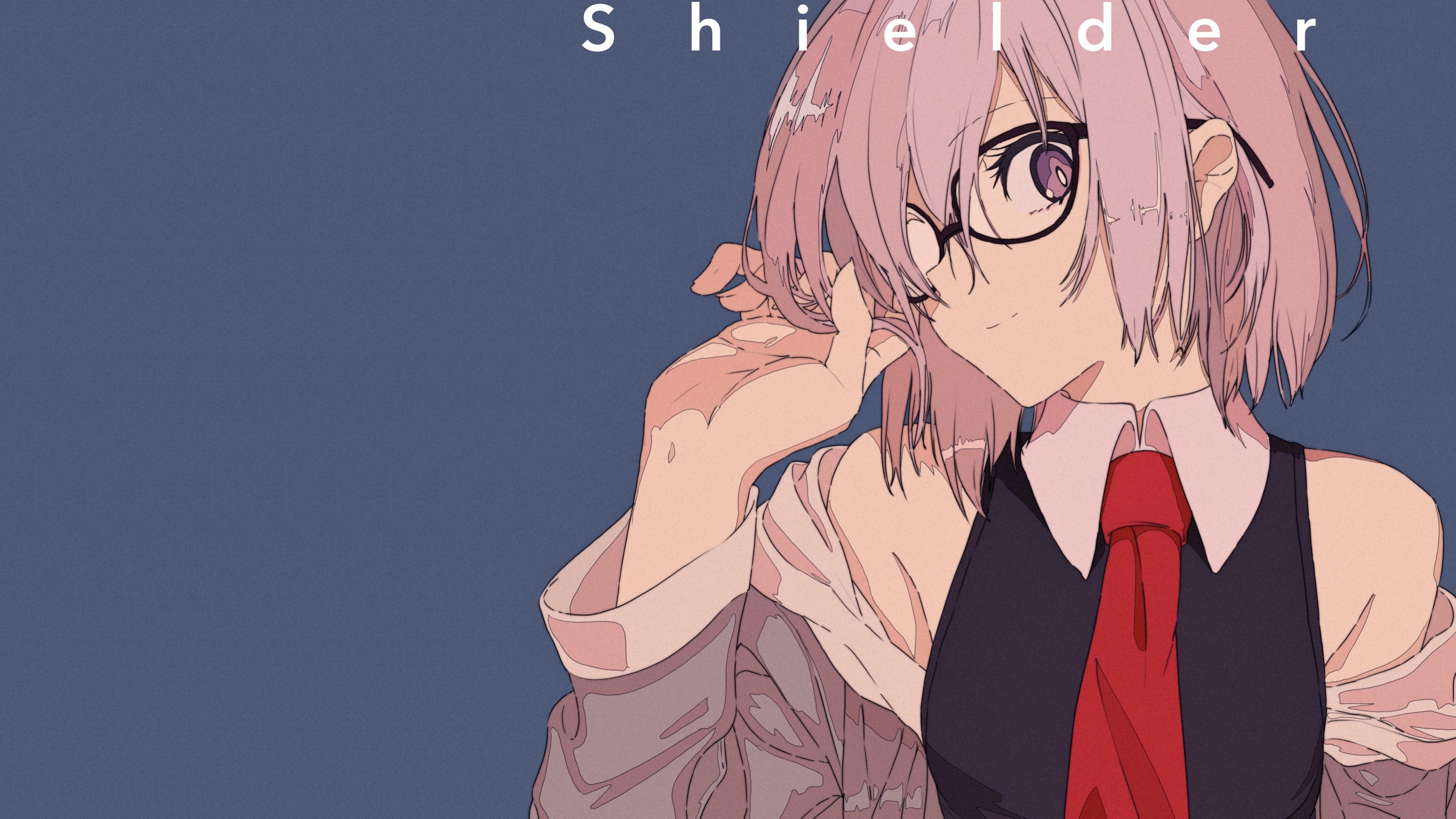 Cogecha Anime Fate Series Anime Girls Looking At Viewer Glasses Simple Background Blue Background Mi 2985x1679