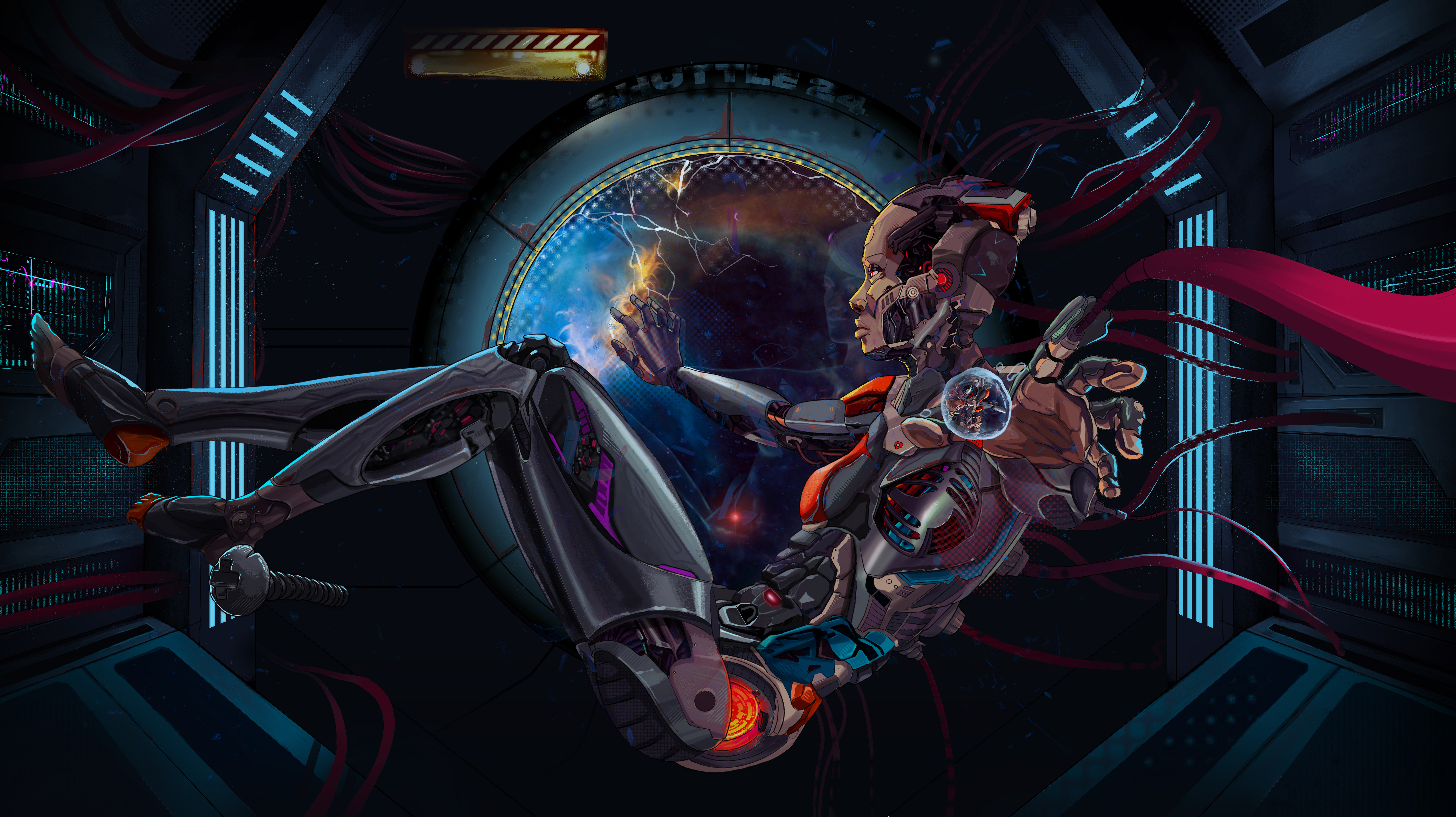 Digital Digital Art Artwork Drawing Space Cyborg Floating Zero Gravity Science Fiction Robot 8000x4490
