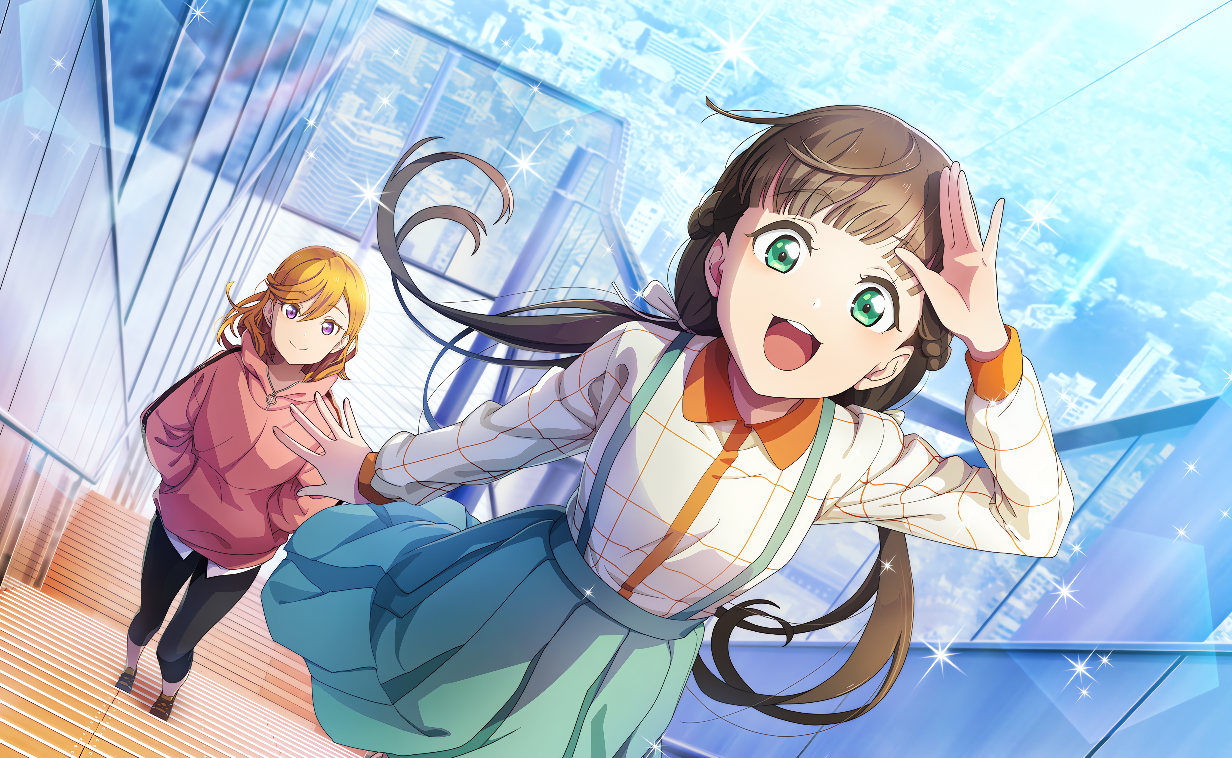 Love Live Love Live Super Star Anime Anime Girls Smiling Hands In Pockets Long Hair Walking Stairs S 4096x2520