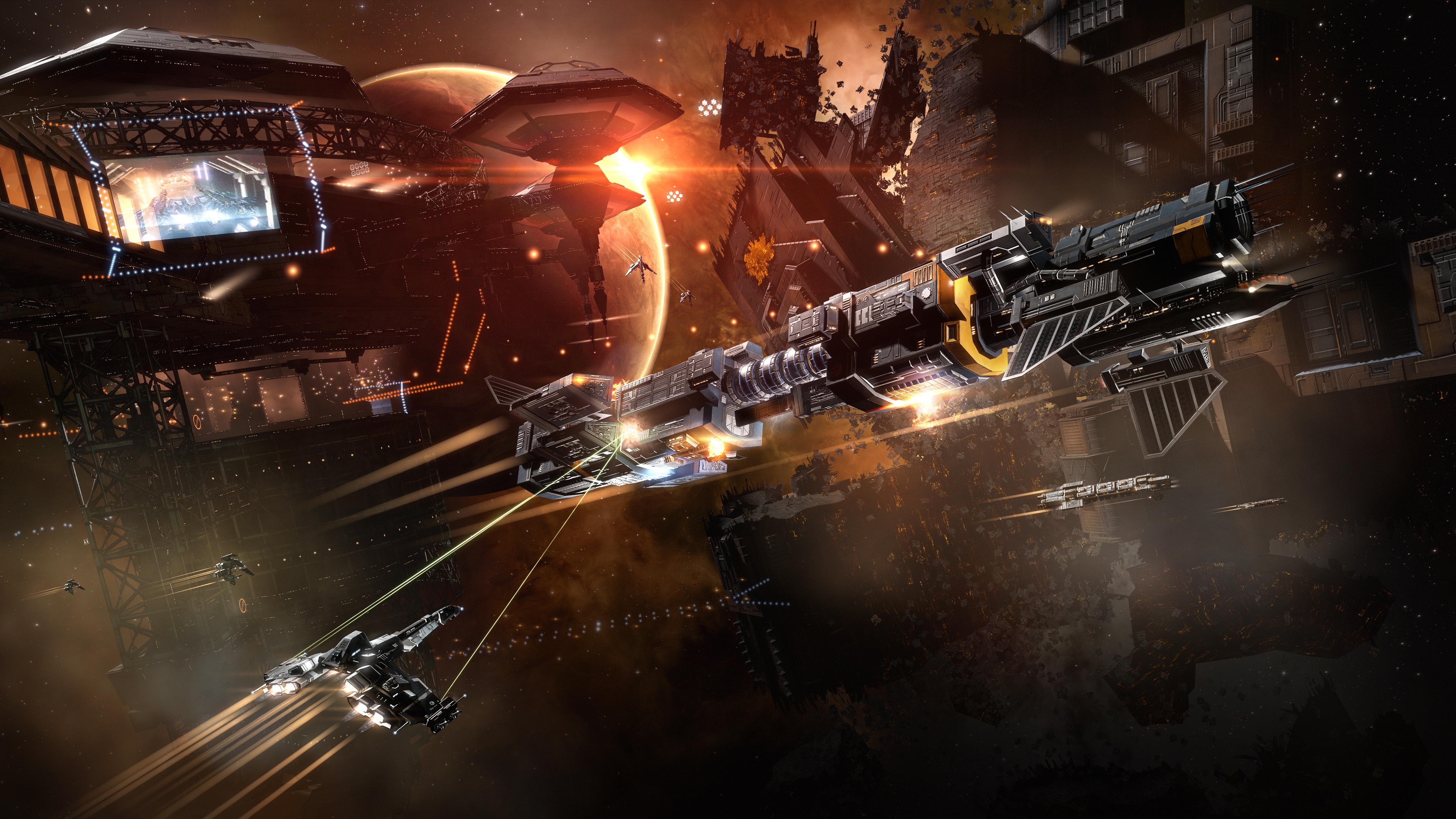EVE Online Spaceship Galaxy Science Fiction Video Games Planet Video Game Art War Space 3840x2160