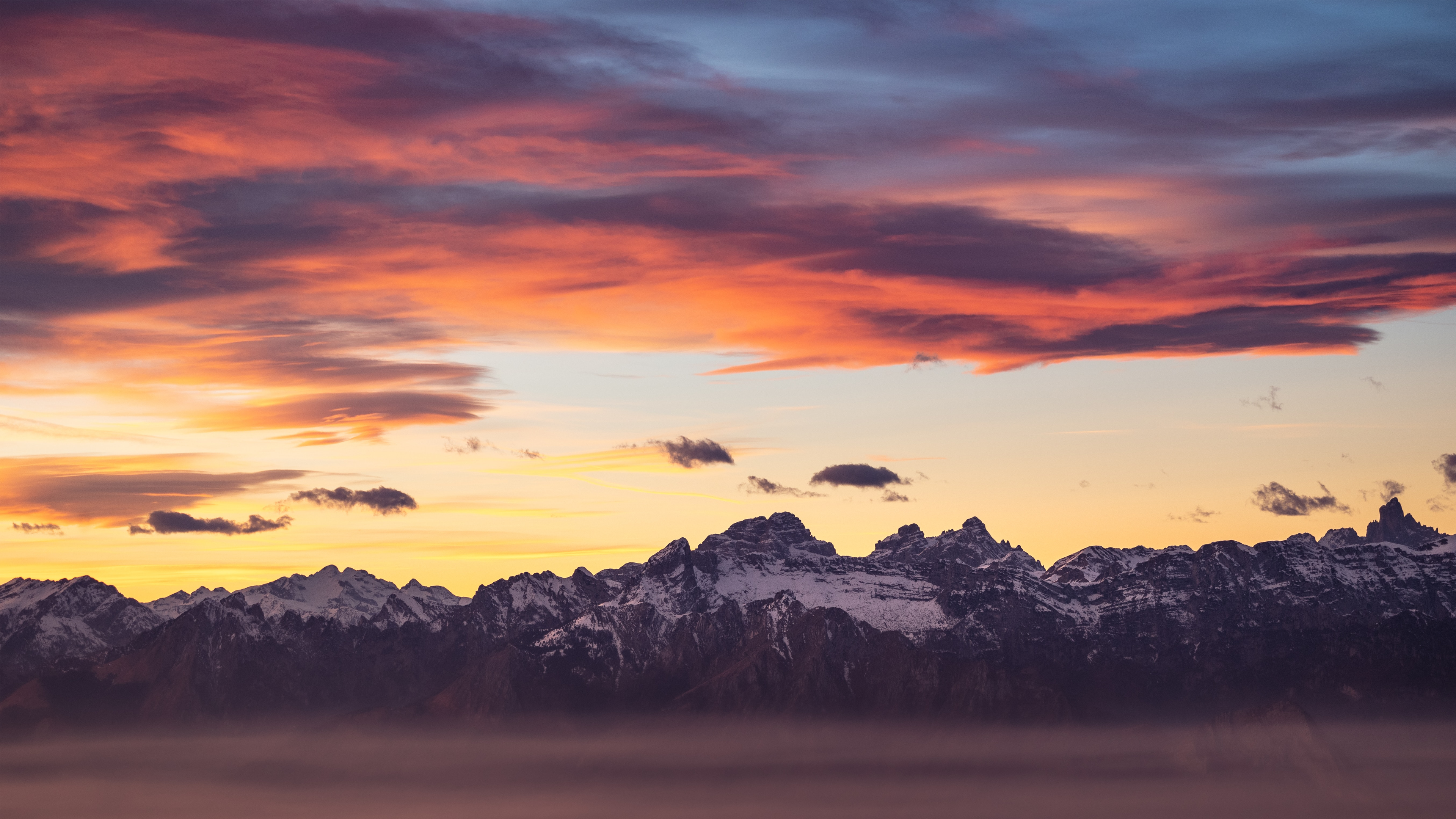 Photography Landscape Sunset Mountains Nature Clouds Sky 4K Snow Sunset Glow 3840x2160