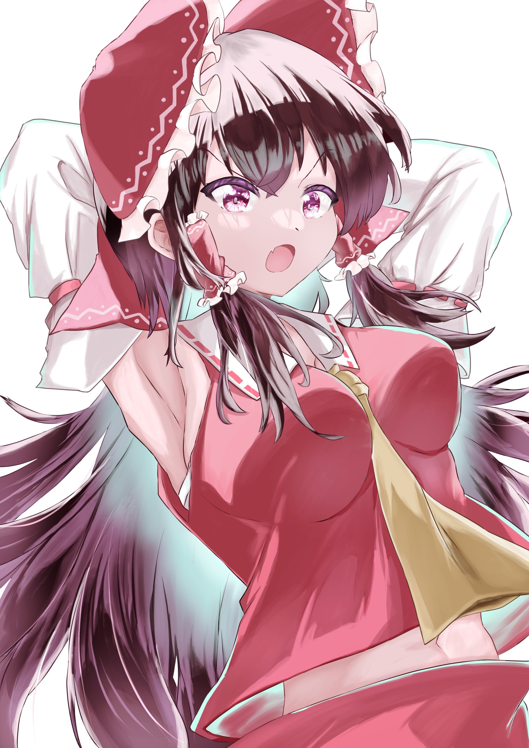 Anime Anime Girls Touhou Hakurei Reimu Long Hair Black Hair Red Bow Solo Artwork Digital Art Fan Art 1722x2435