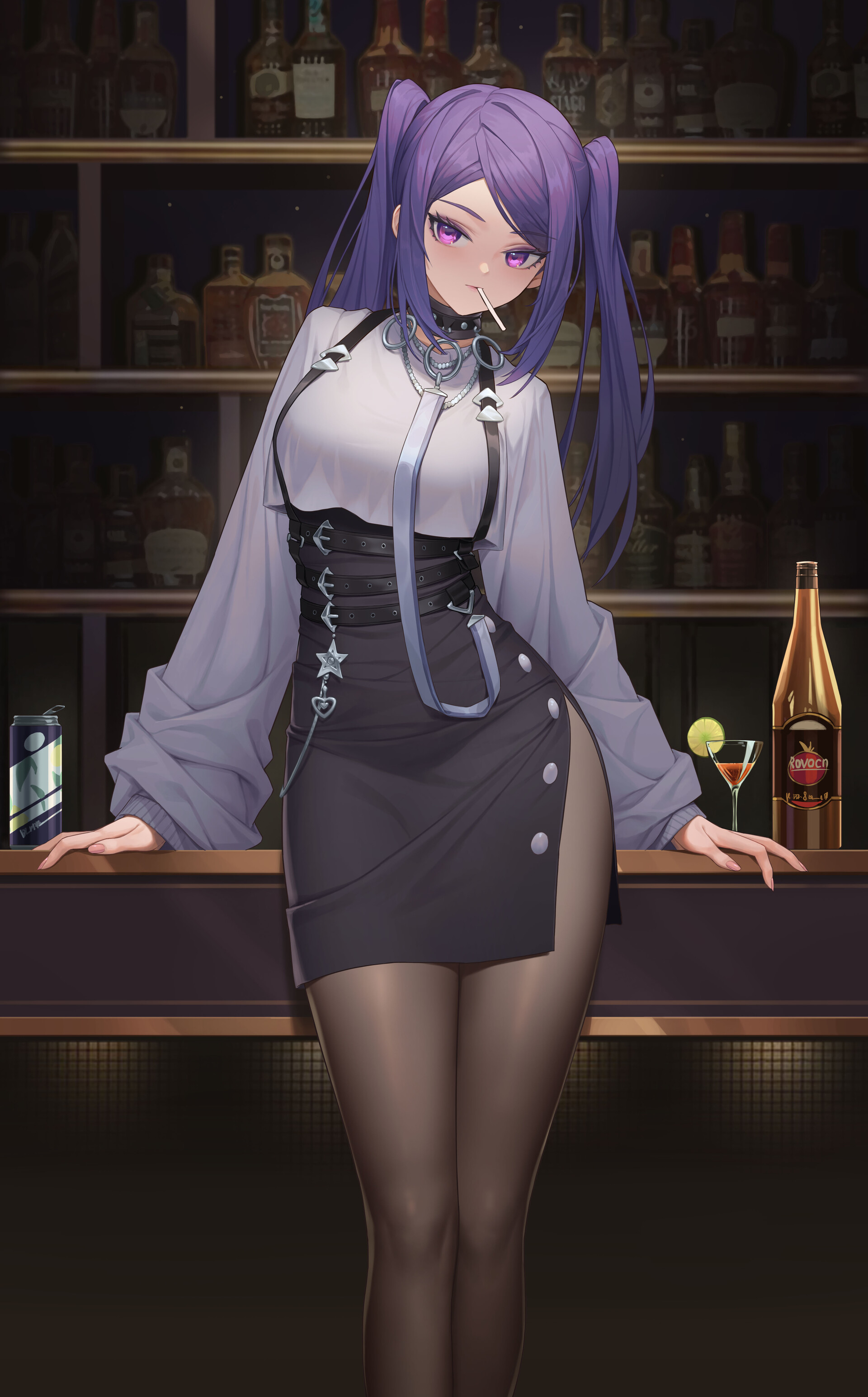 Digital Art Artwork Illustration Anime Anime Girls Women Bar Skirt Vertical Purple Hair Purple Eyes  1920x3087