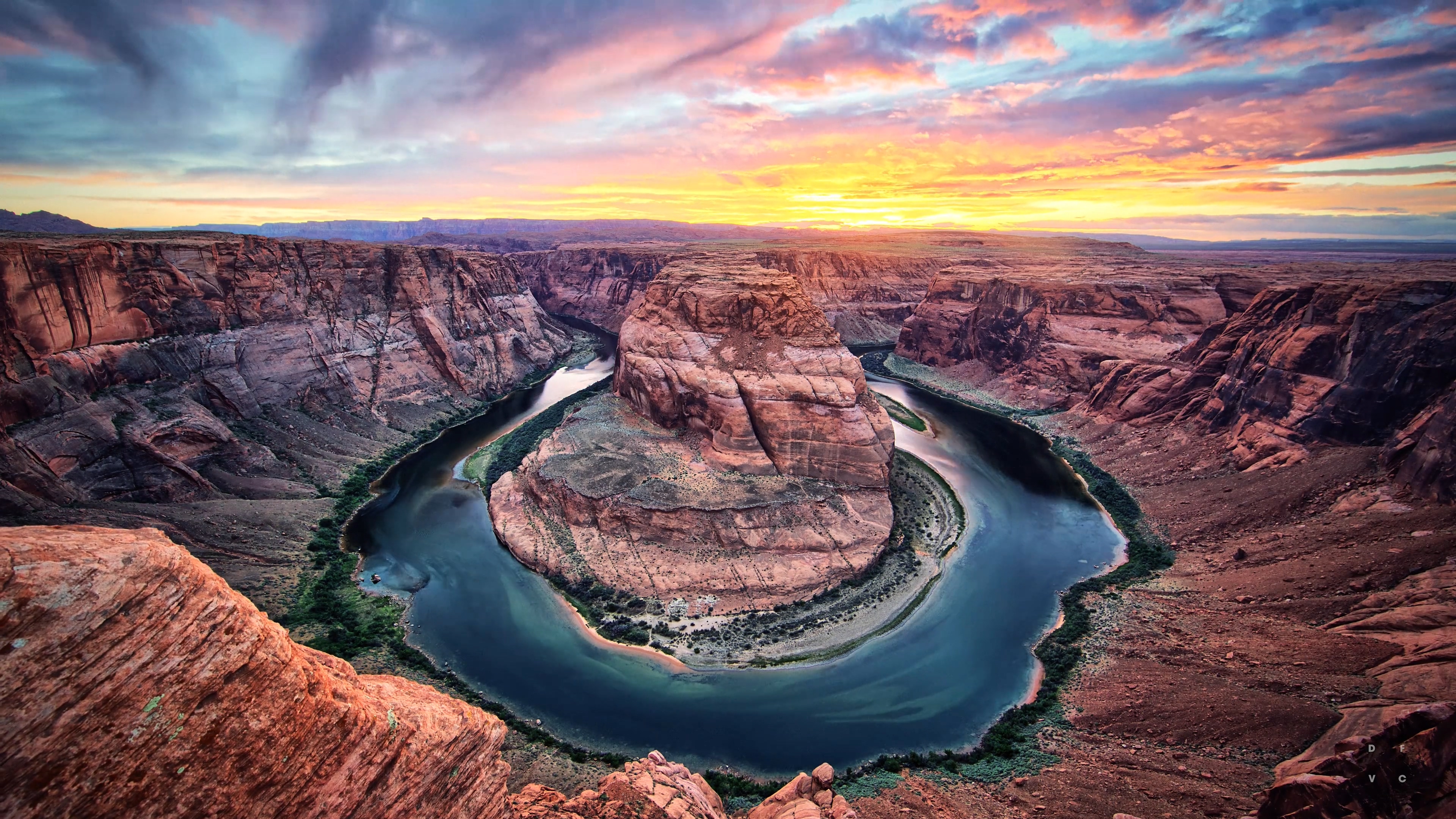Landscape River Water Nature Sky Sunset Glow Clouds Canyon 3840x2160