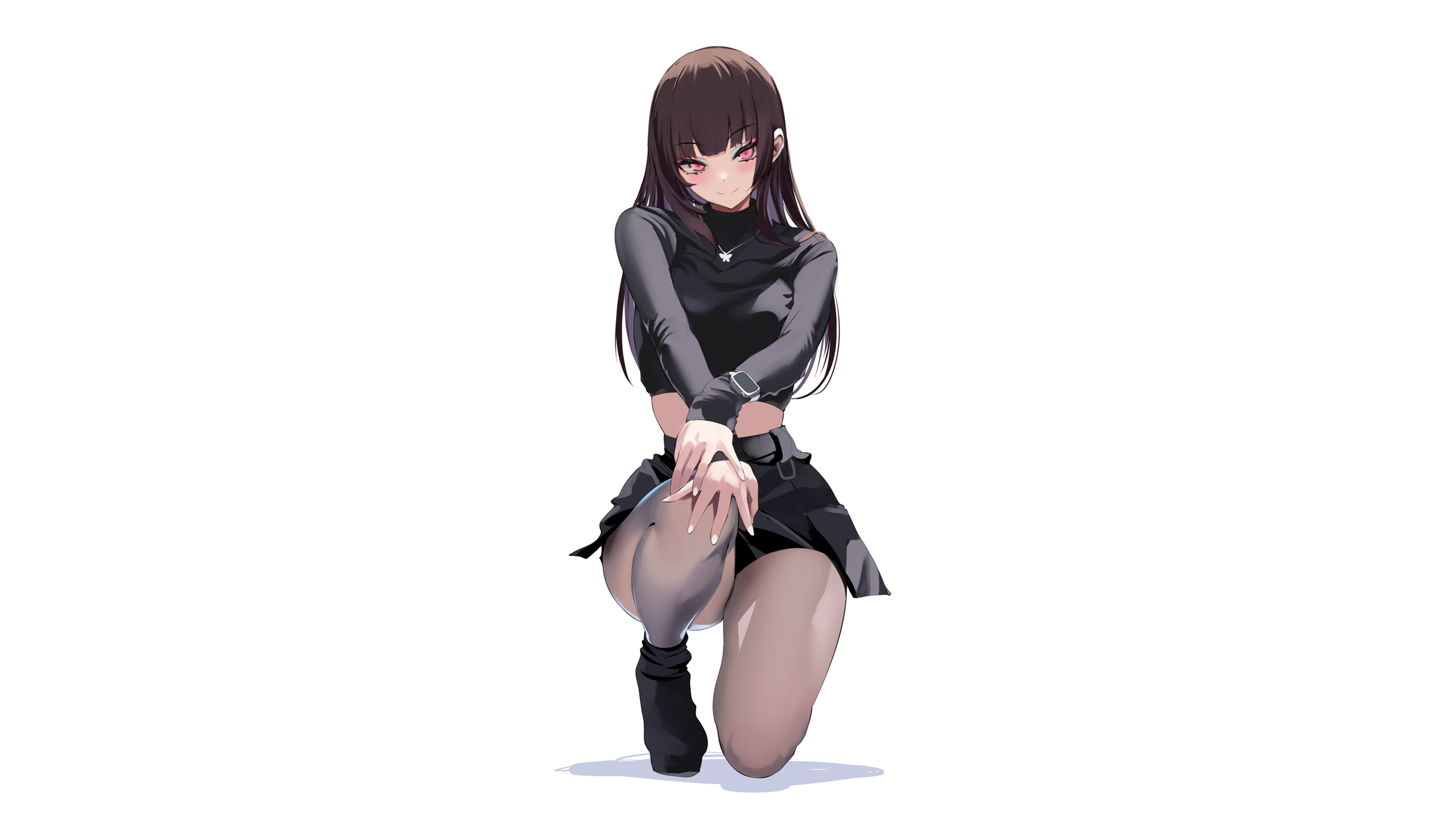 Anime Anime Girls Simple Background Sitting Blush Spider Apple White Background 2560x1440