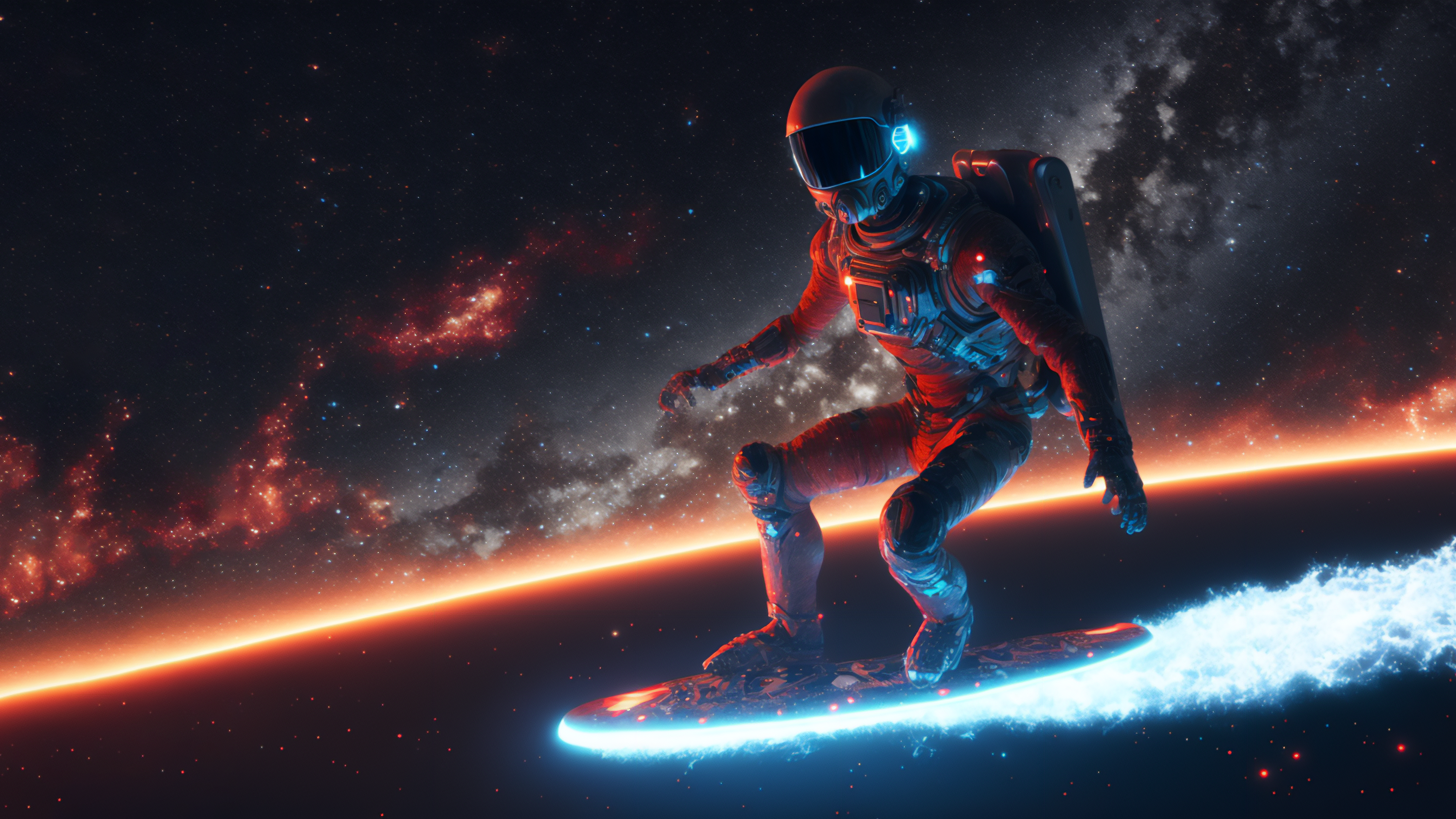 Ai Art Space Astronaut Surfers Simple Background Stars Surfboards 3641x2048