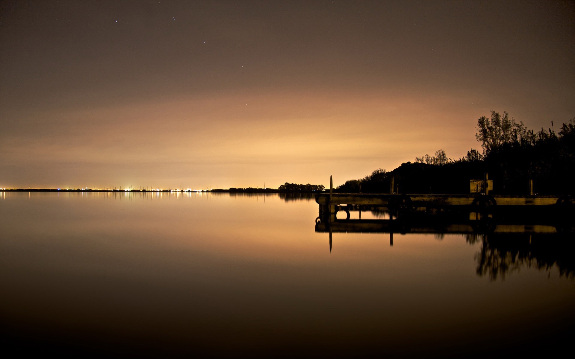 Pier Reflection Lake Twilight Water Sky 1920x1200
