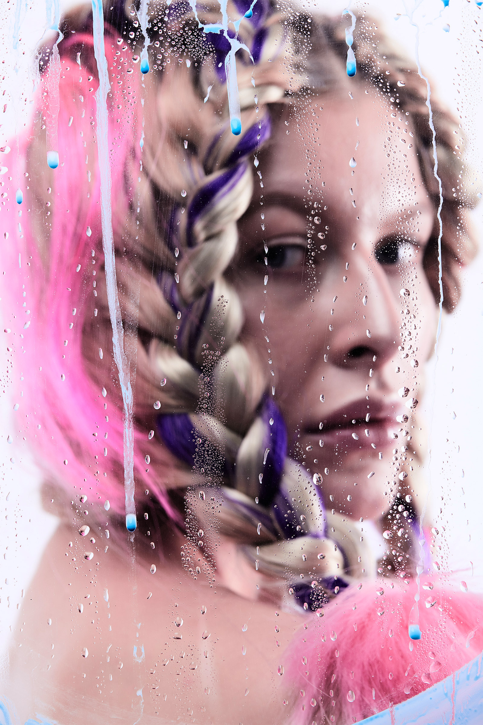 Women Model Long Hair Portrait Display Braided Hair Blonde Blurred Glass Water Drops Face Depth Of F 1600x2400