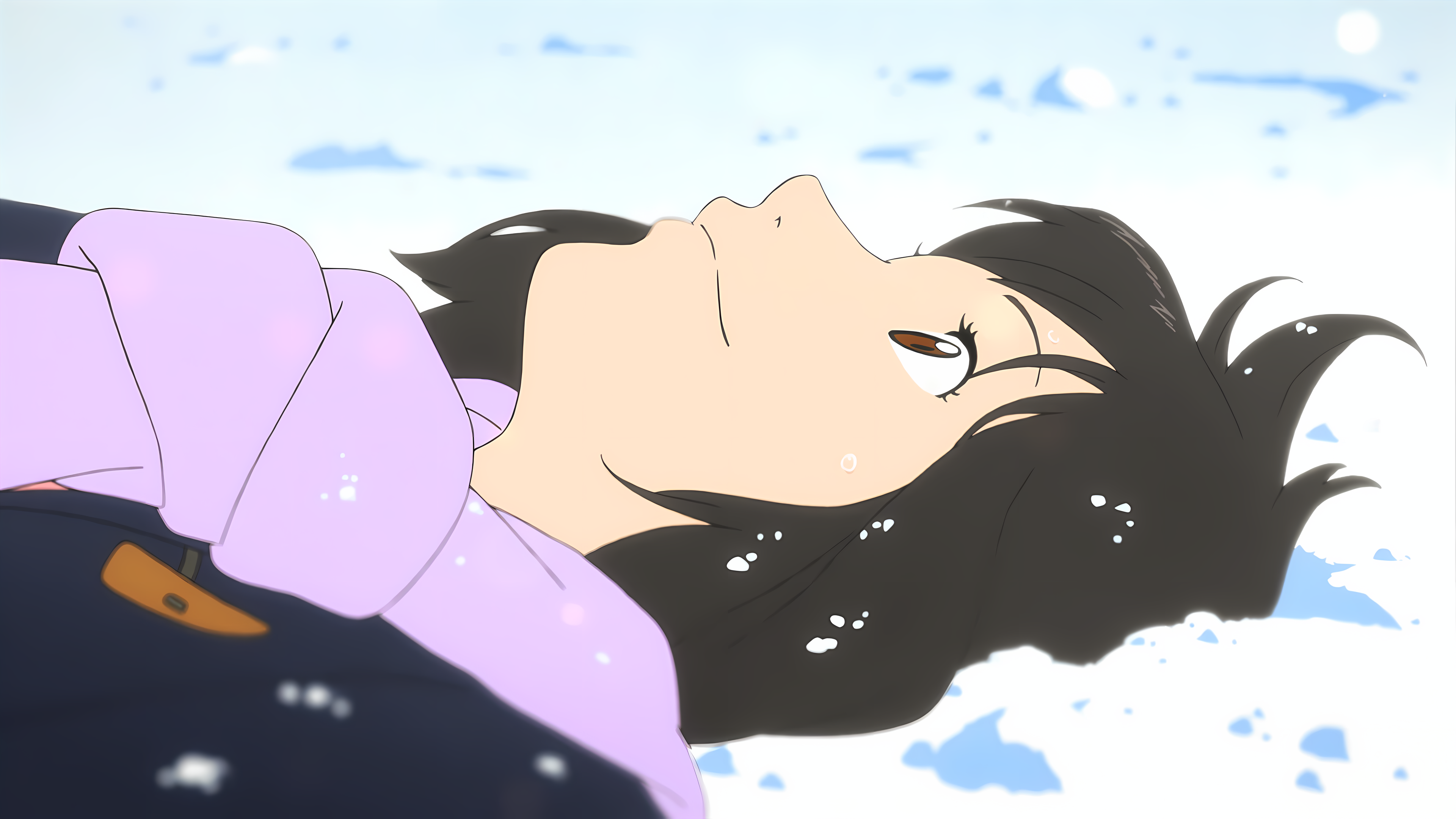 Wolf Children Snow Winter Upscaled Scarf Anime Girls Anime Screenshot Lying On Back Lying Down 3840x2160