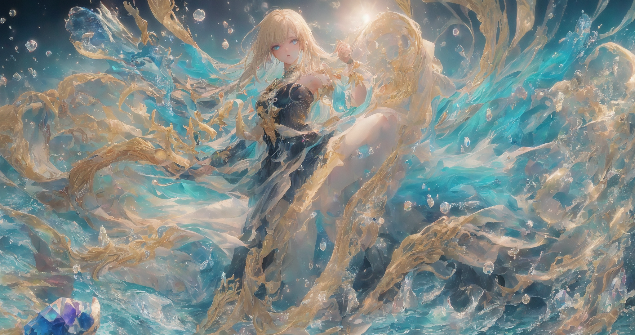 Magical Baekto Last Origin Anime Girls In Water Ai Art Water Digital Art 2048x1080