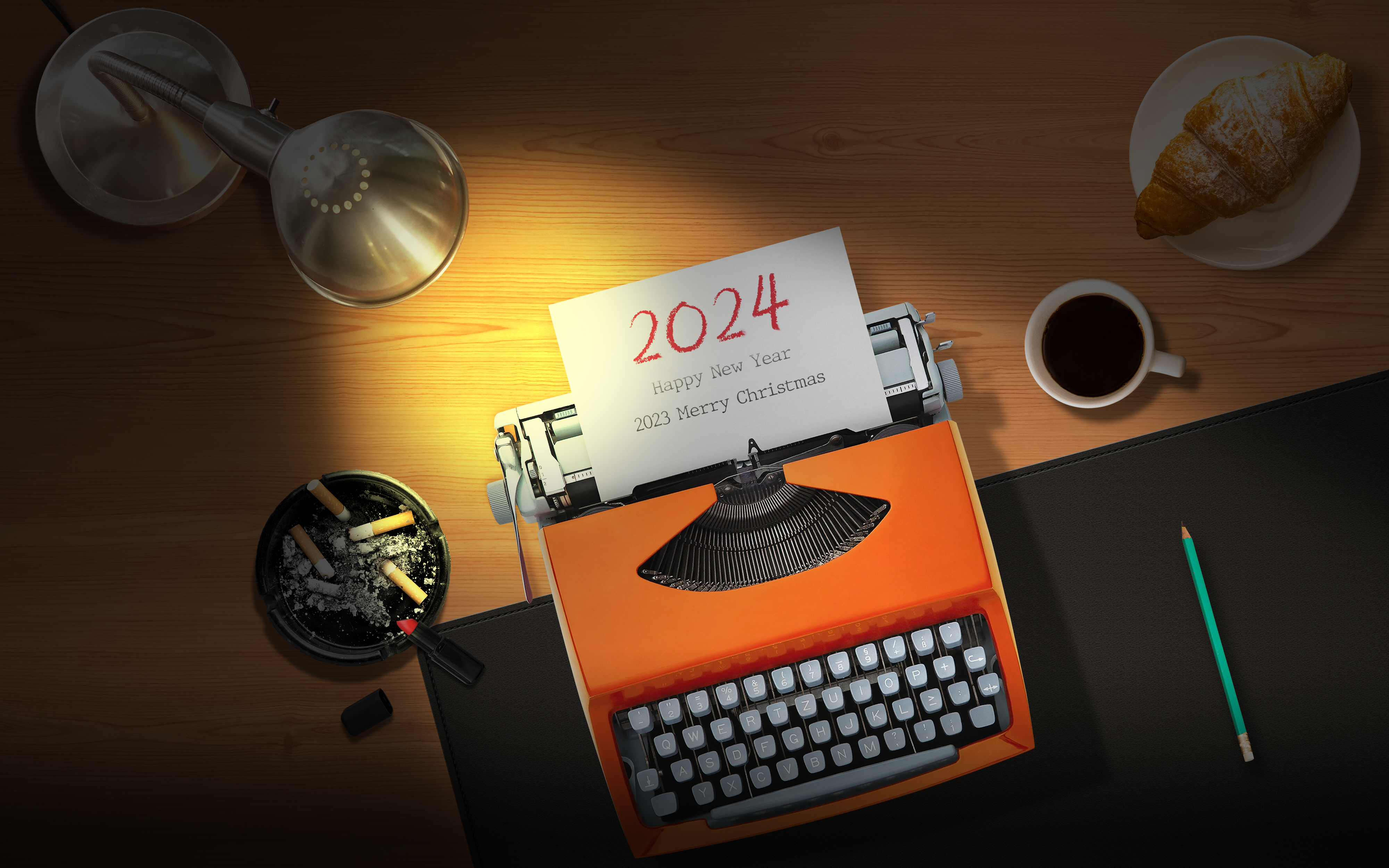 2024 Year New Year Typewriters Lamp Cigarettes 4000x2500