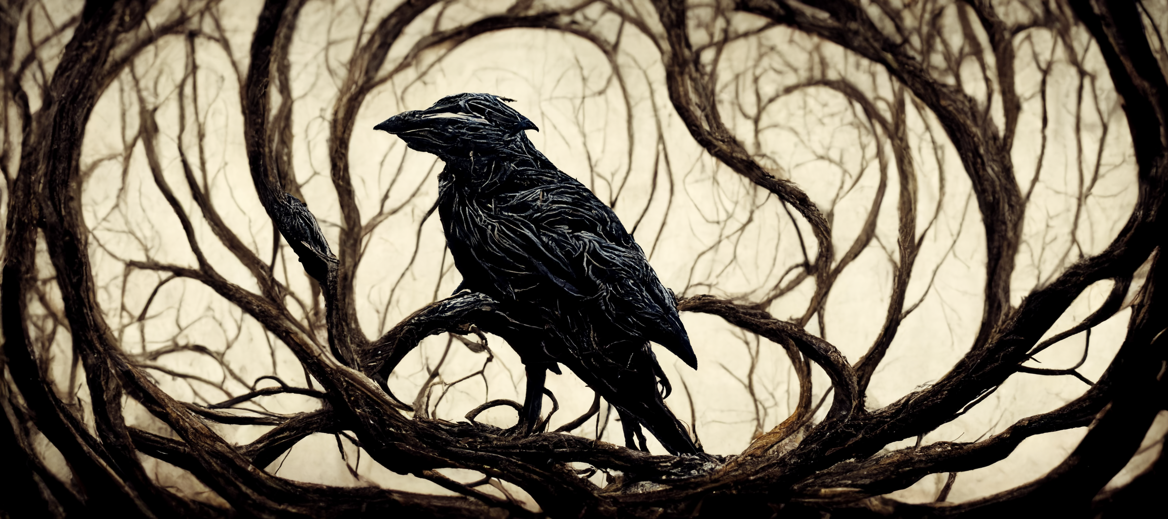 Raven Abstract Branch Ai Art Birds Animals 2304x1024