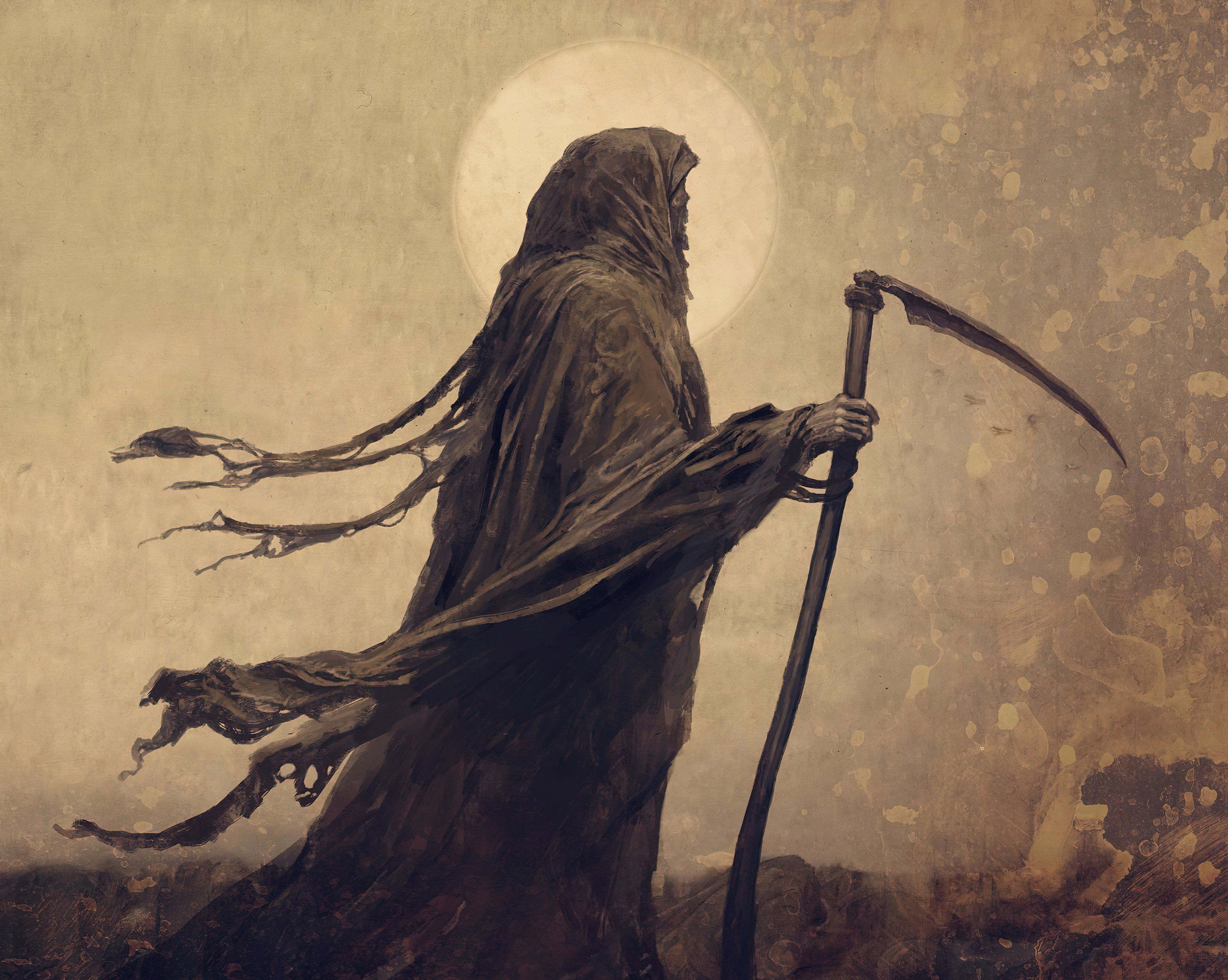Vladimir Chebakov Artwork Painting Sickle Scythe Grim Reaper 3840x3066