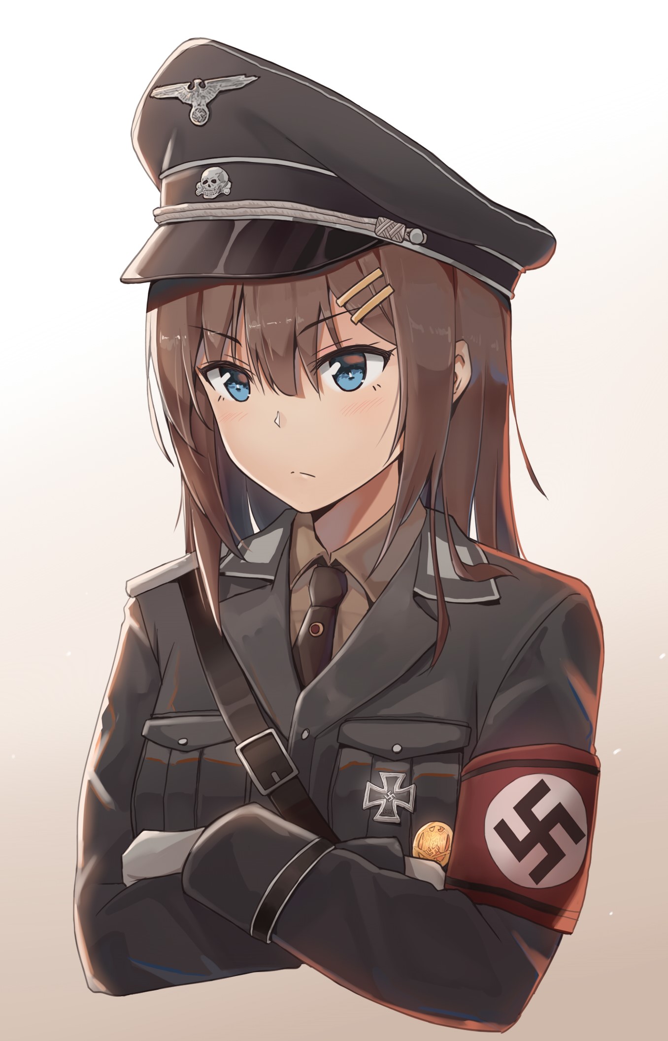 Original Characters Anime Girls Blue Eyes Blonde Brunette Military Uniform Military Hat Hat Peaked C 1356x2114