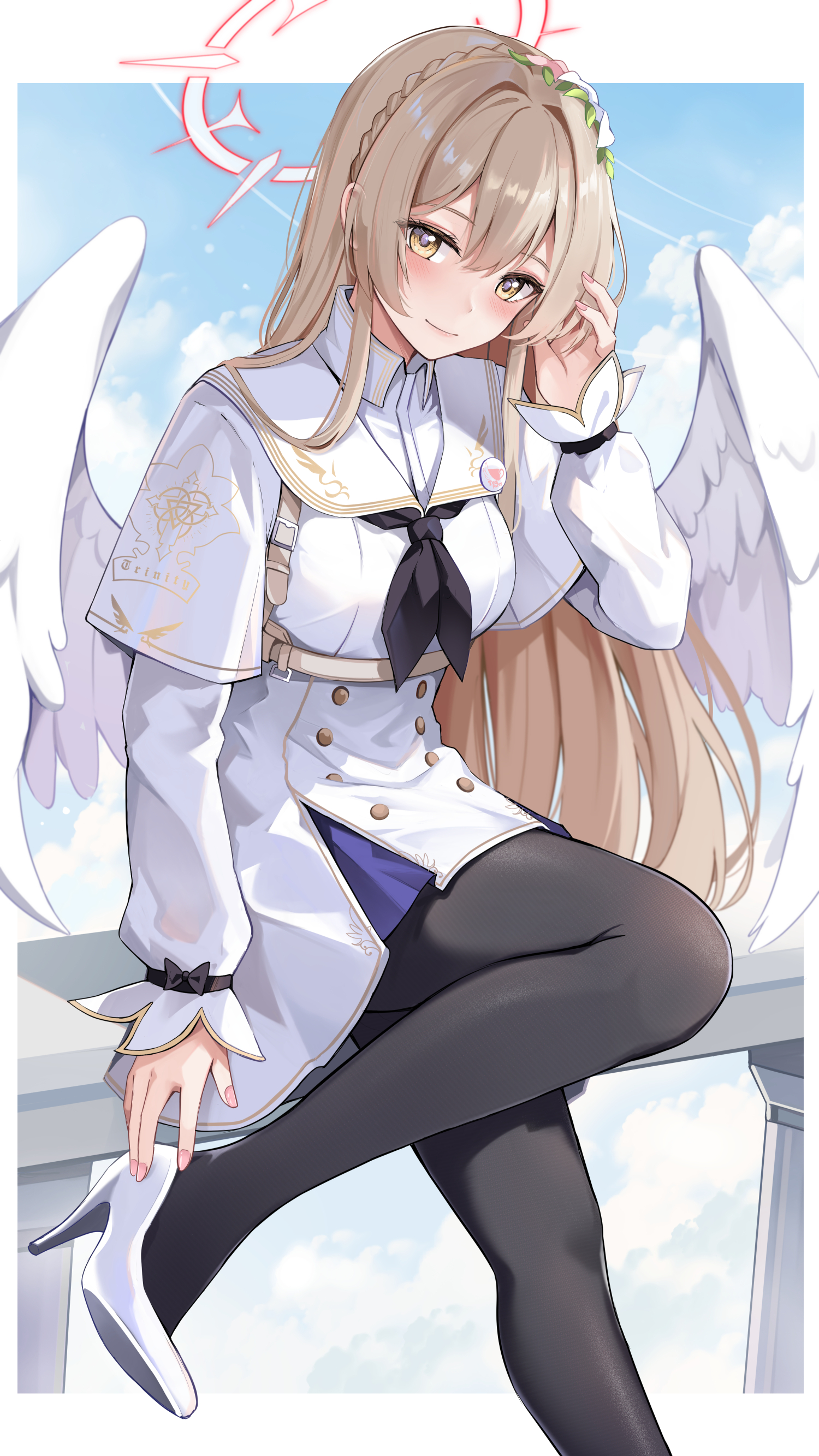 Anime Anime Girls Vertical Angel Wings Wings Smiling Blushing Looking At Viewer Long Hair Clouds Bra 1500x2667
