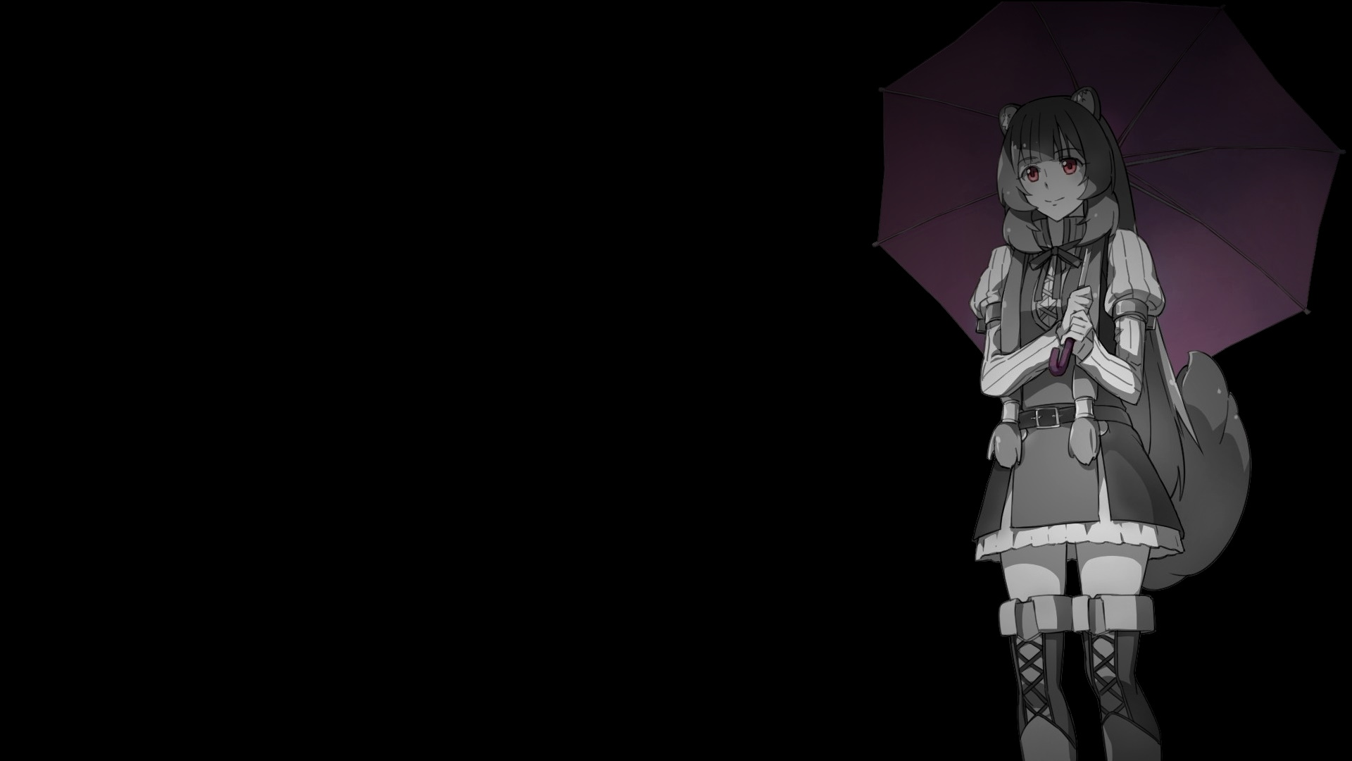 Selective Coloring Black Background Simple Background Dark Background Anime Girls Raphtalia Tate No  1920x1080