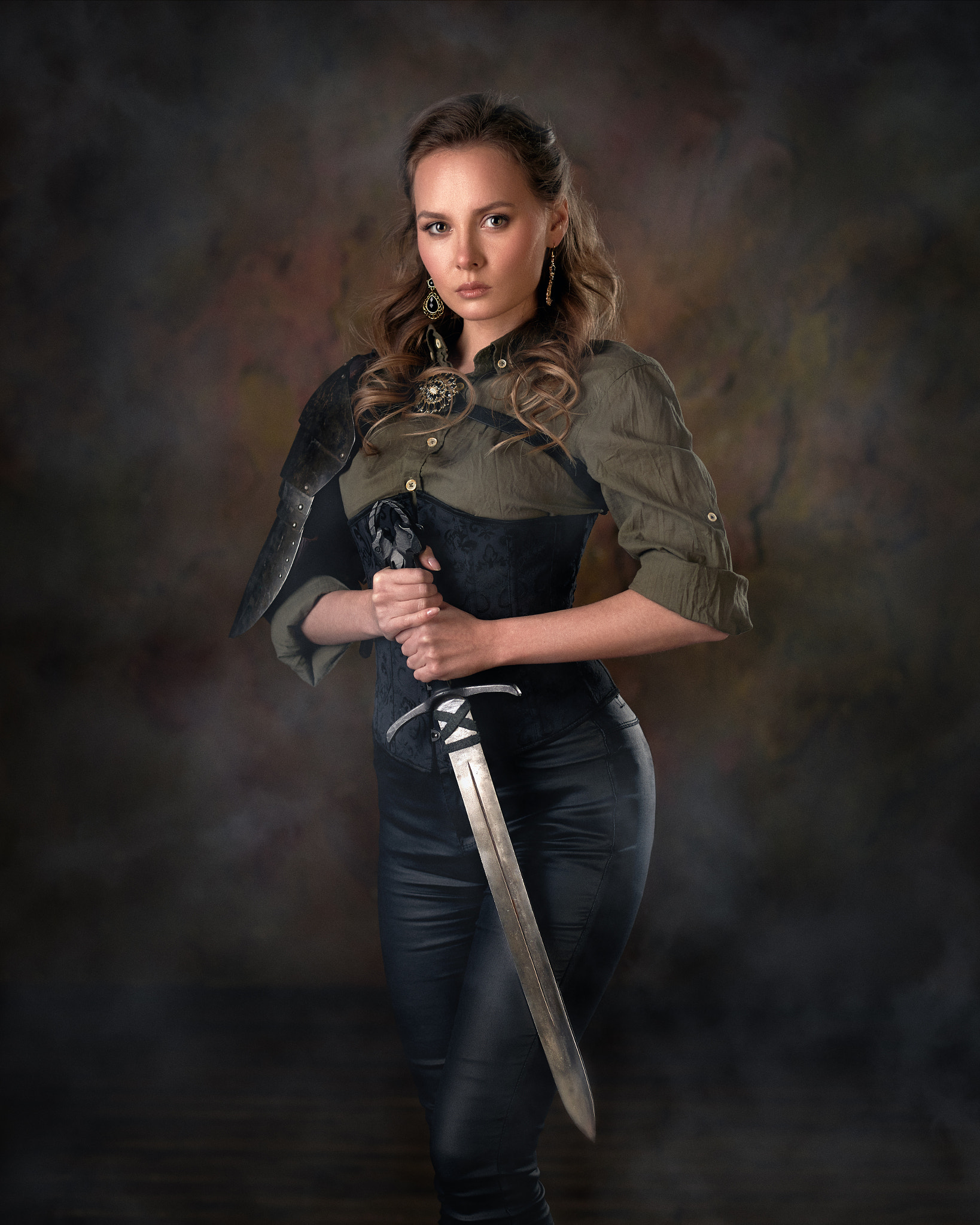 Max Pyzhik Women Brunette Sword Weapon Simple Background Smoke 1638x2048
