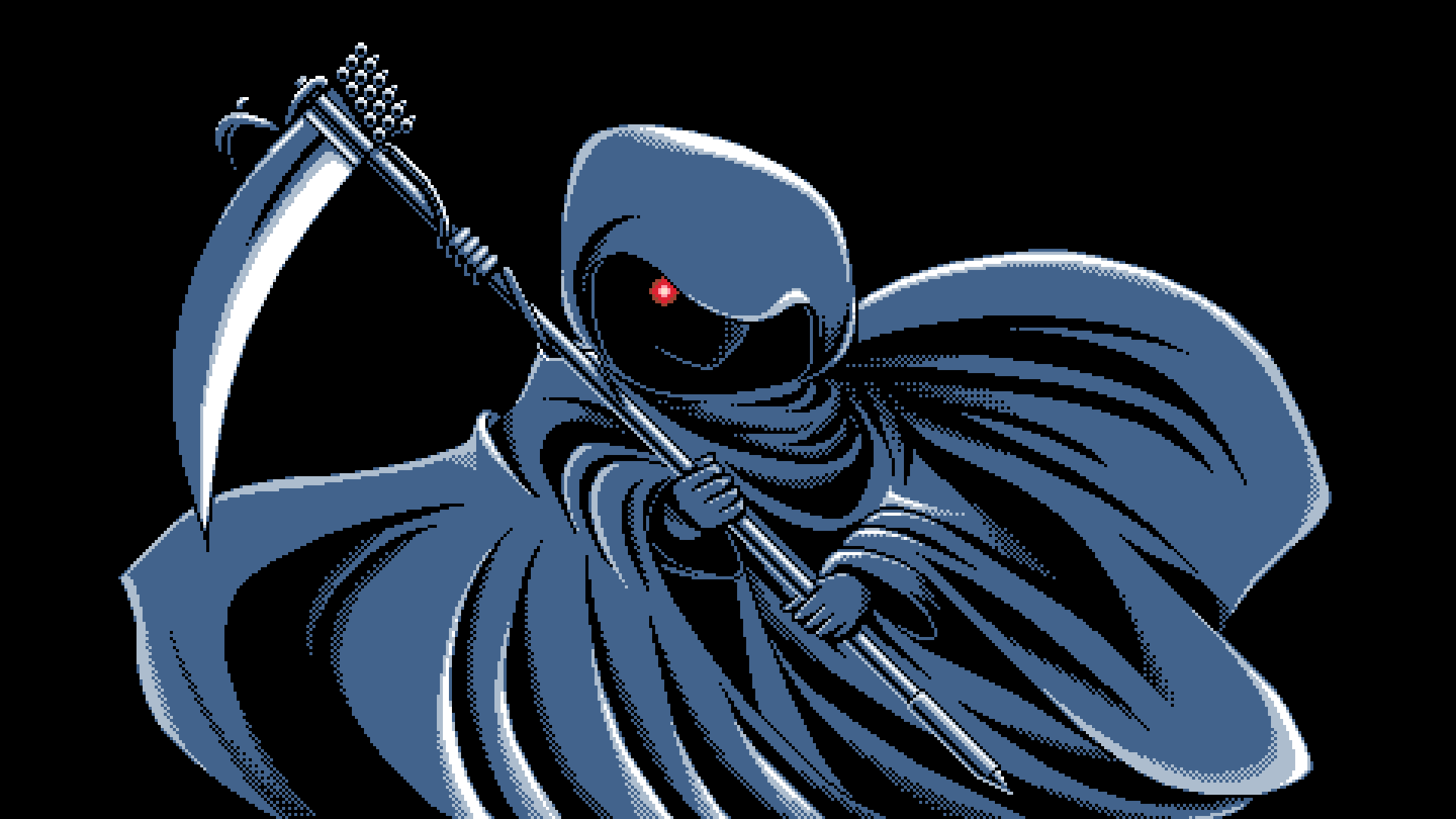 PC 98 Game CG Pixel Art Anime Grim Reaper Scythe Black Background Artwork  Digital Art Wallpaper - Resolution:1920x1080 - ID:1351709 